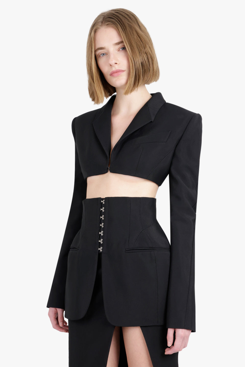 HOURGLASS HEAVY FLUID SHOULDER PAD BLAZER | BLACK - 3