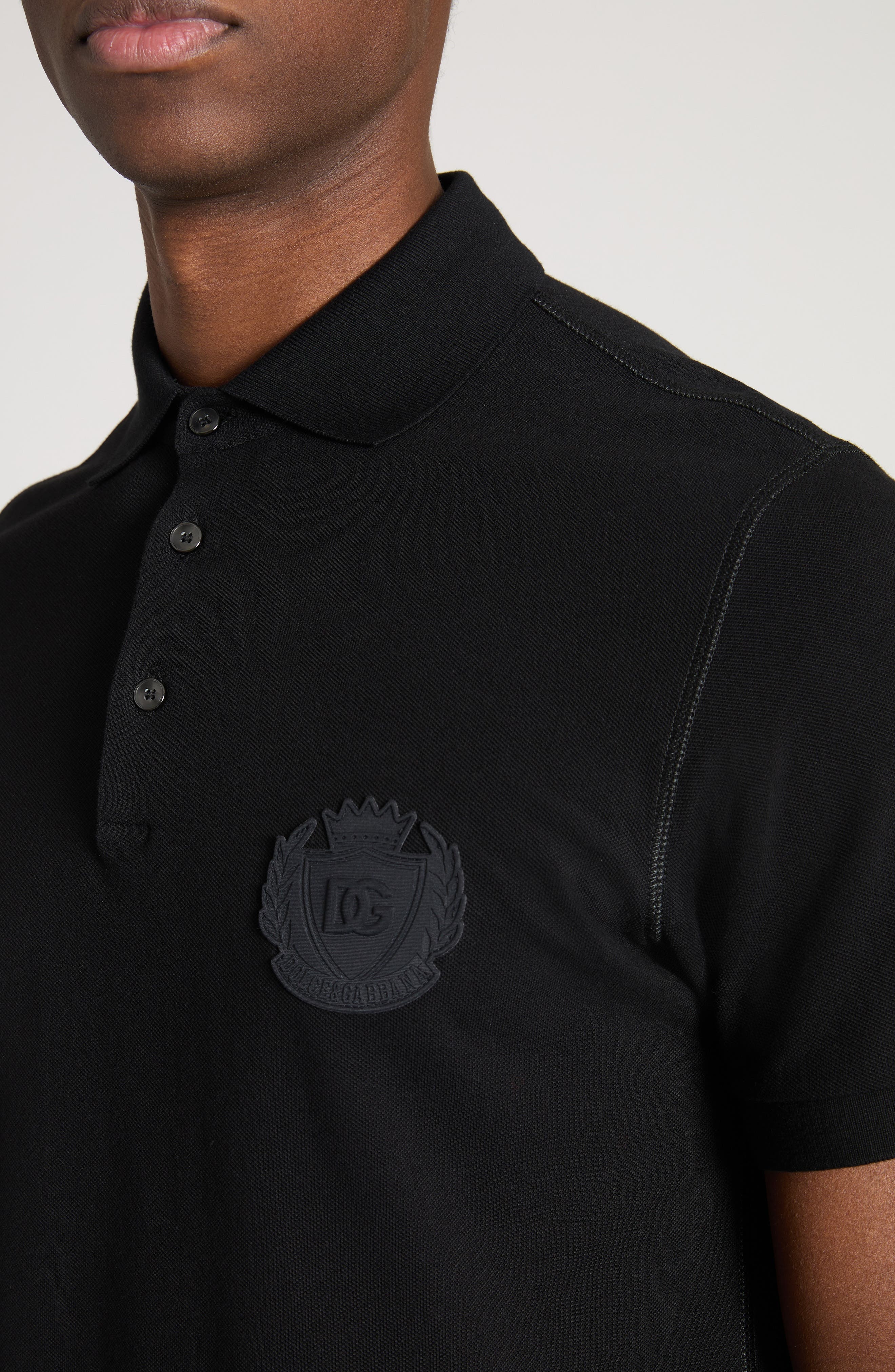 Dolce&Gabbana Logo Crest Cotton Piqué Knit Polo in N0000 Nero at Nordstrom - 5