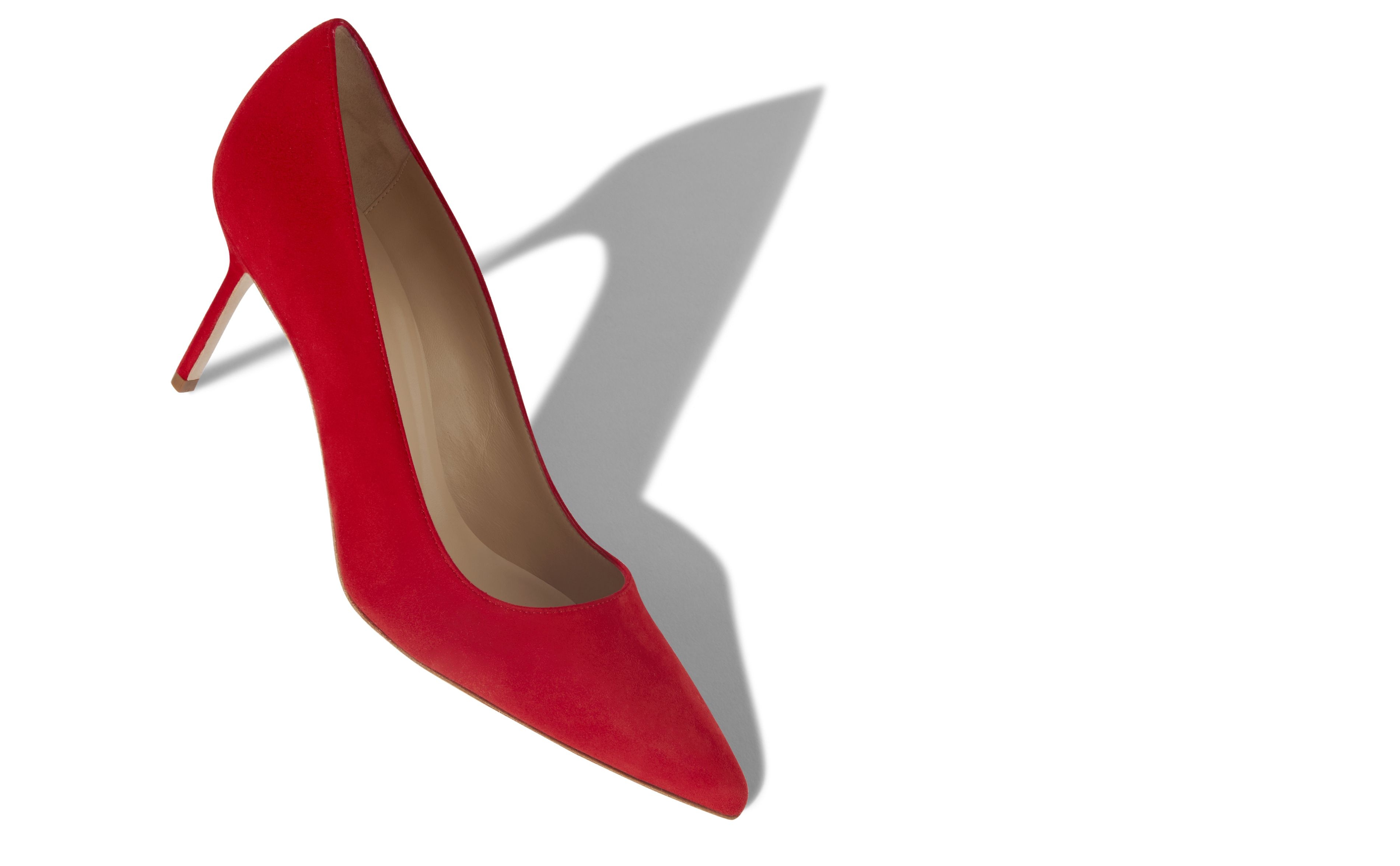 Bright Red Suede pointed toe Pumps - 2