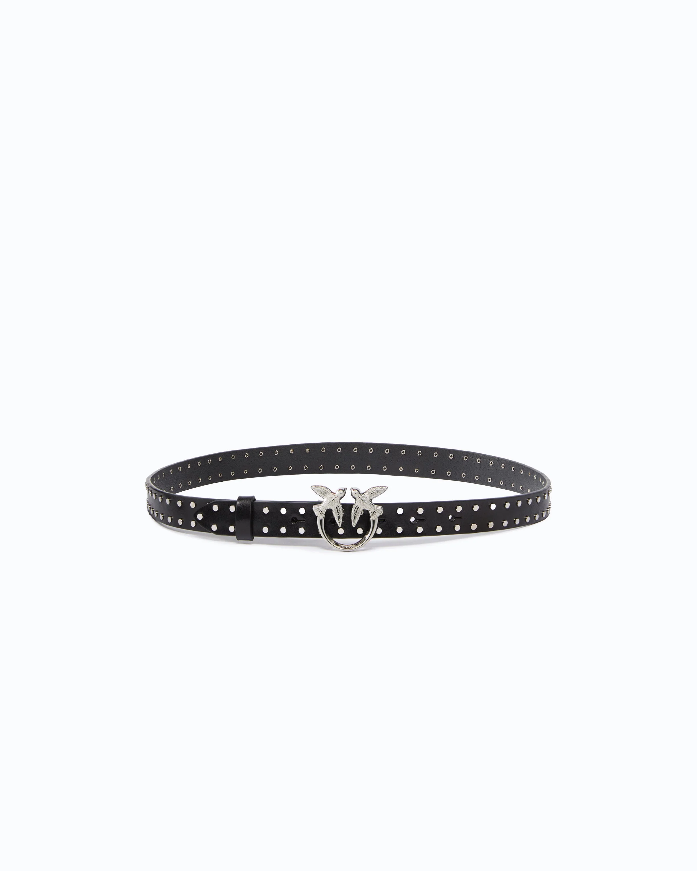 GLOSSY LEATHER BELT WITH LOVE BIRDS BUCKLE AND STUDS, 2 CM - 1