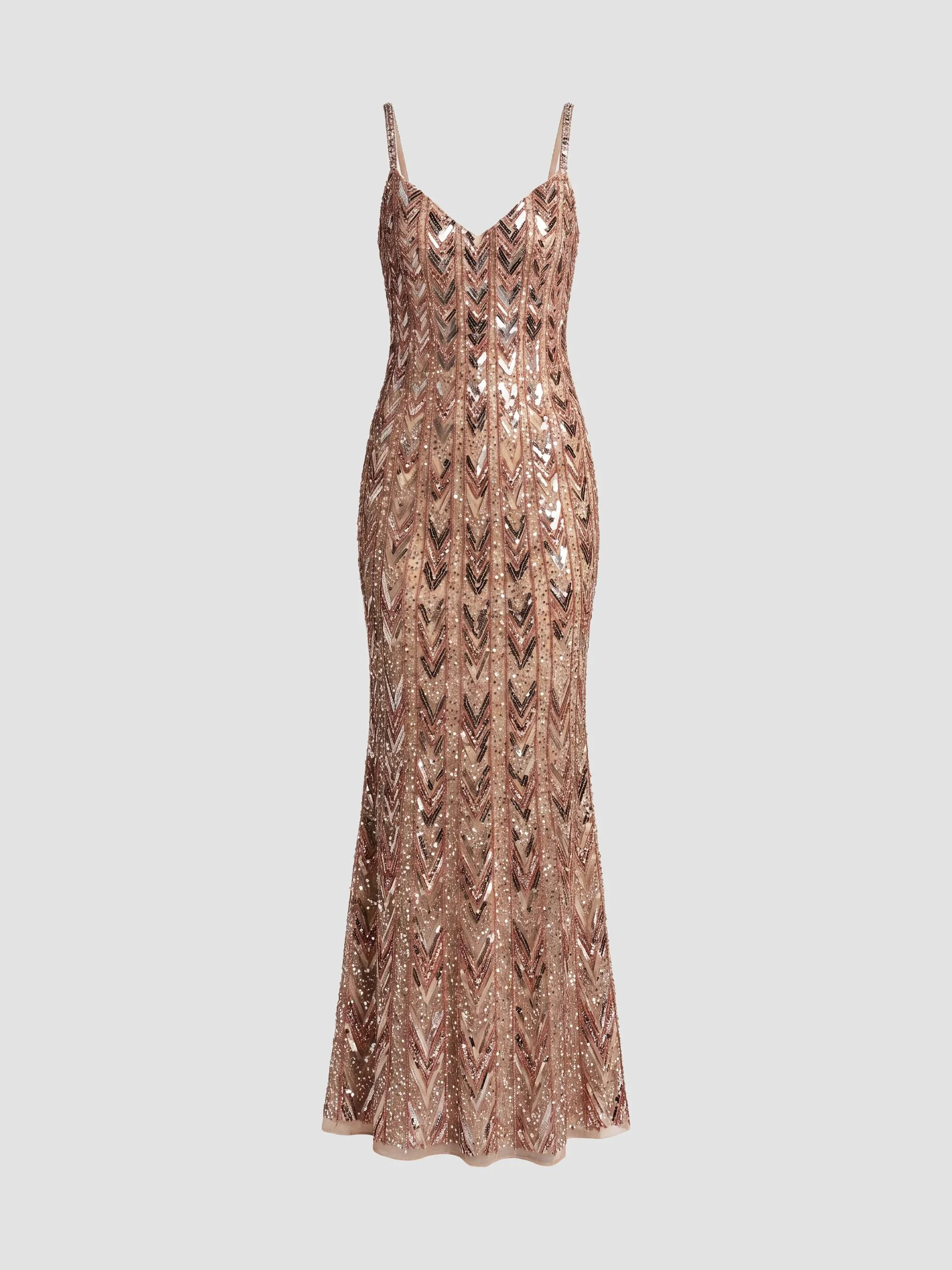Women's Embellished Mesh Column Gown - Beige - 1