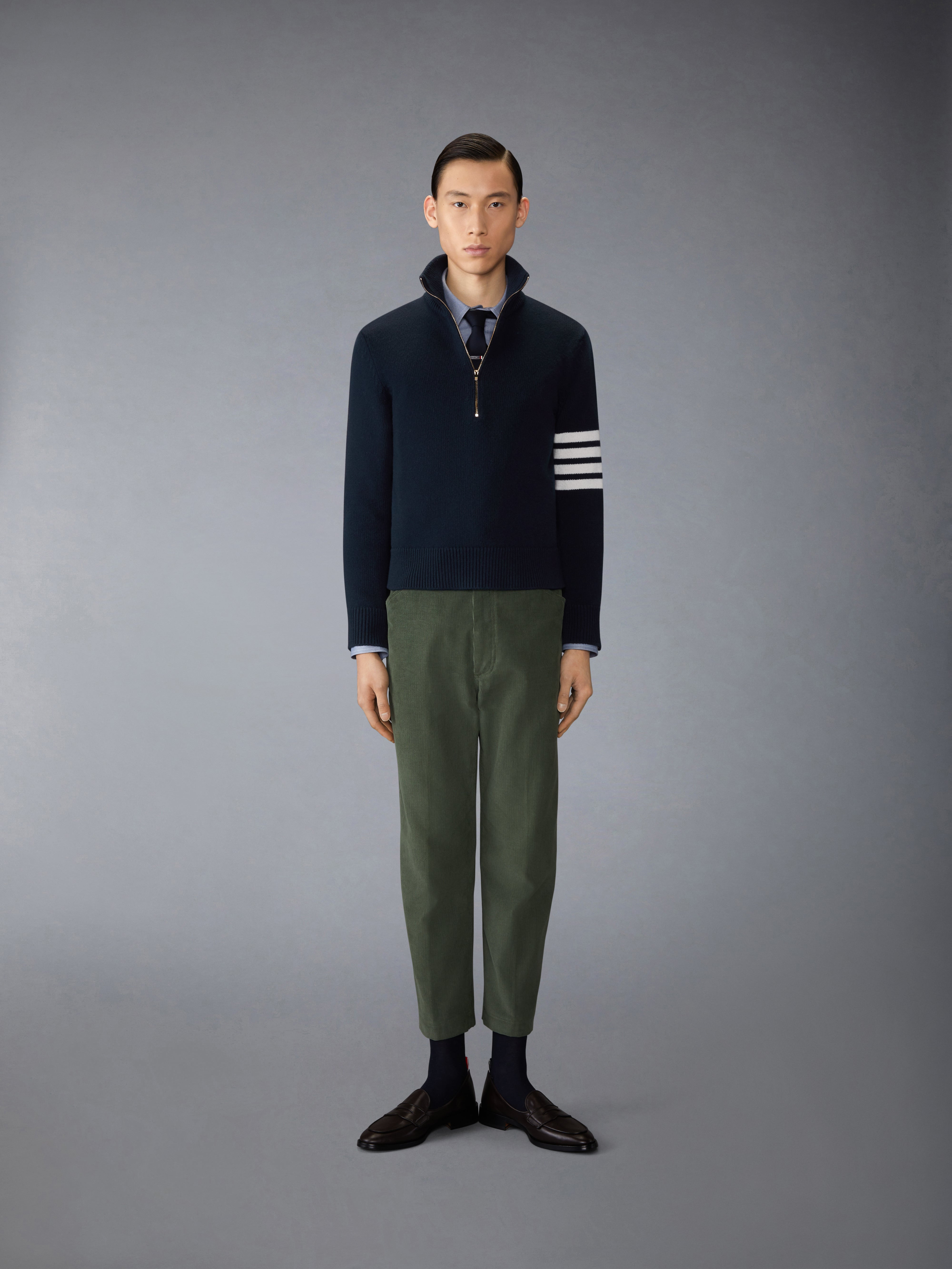 MERINO WOOL 4-BAR FUNNEL NECK PULLOVER - 4