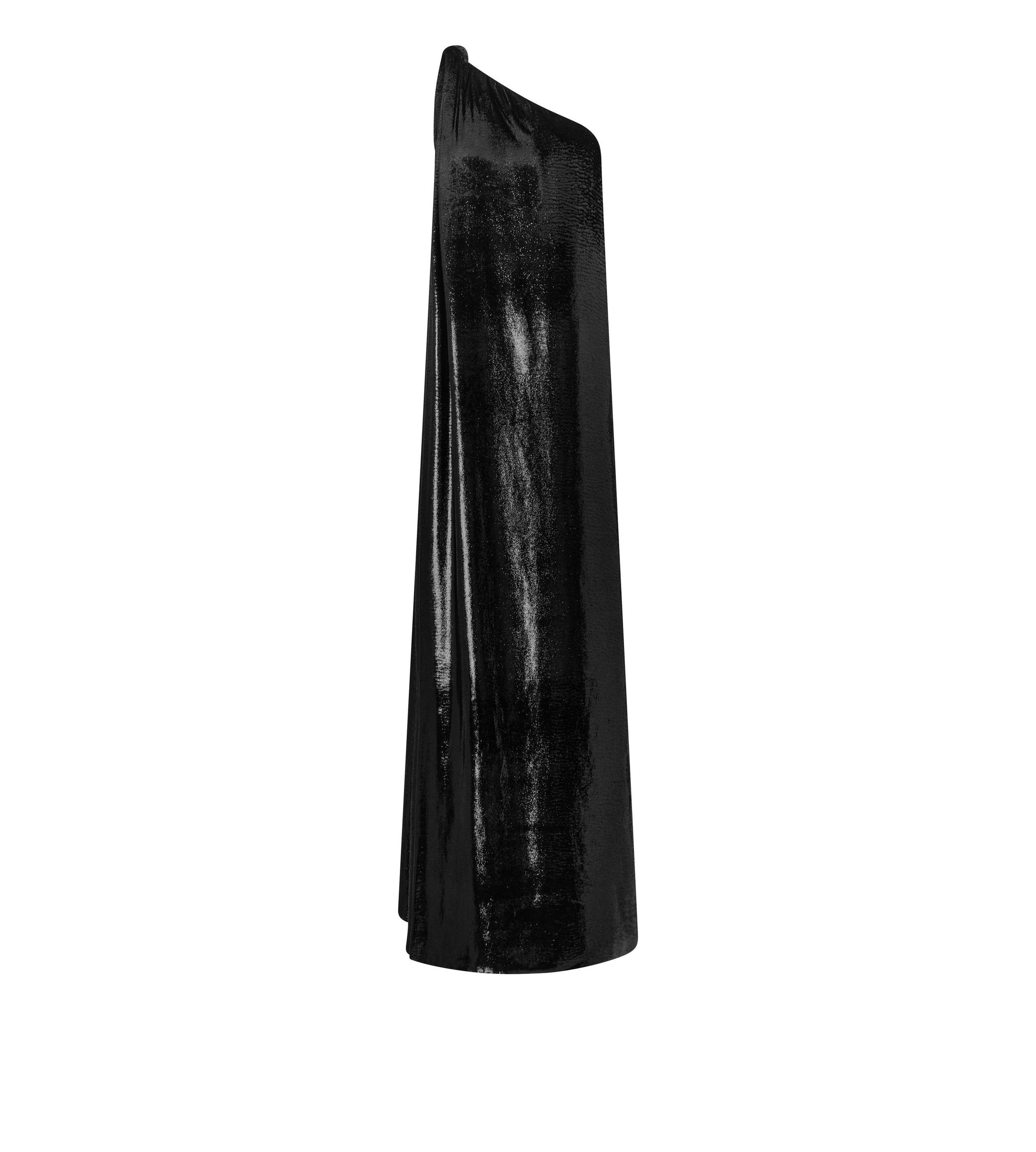 SILK BLEND VELVET LAME' ONE SHOULDER EVENING DRESS - 1