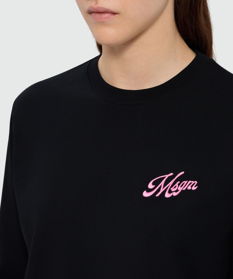 Black long-sleeve cotton jersey T-shirt with MSGM embroidery on the chest 5
