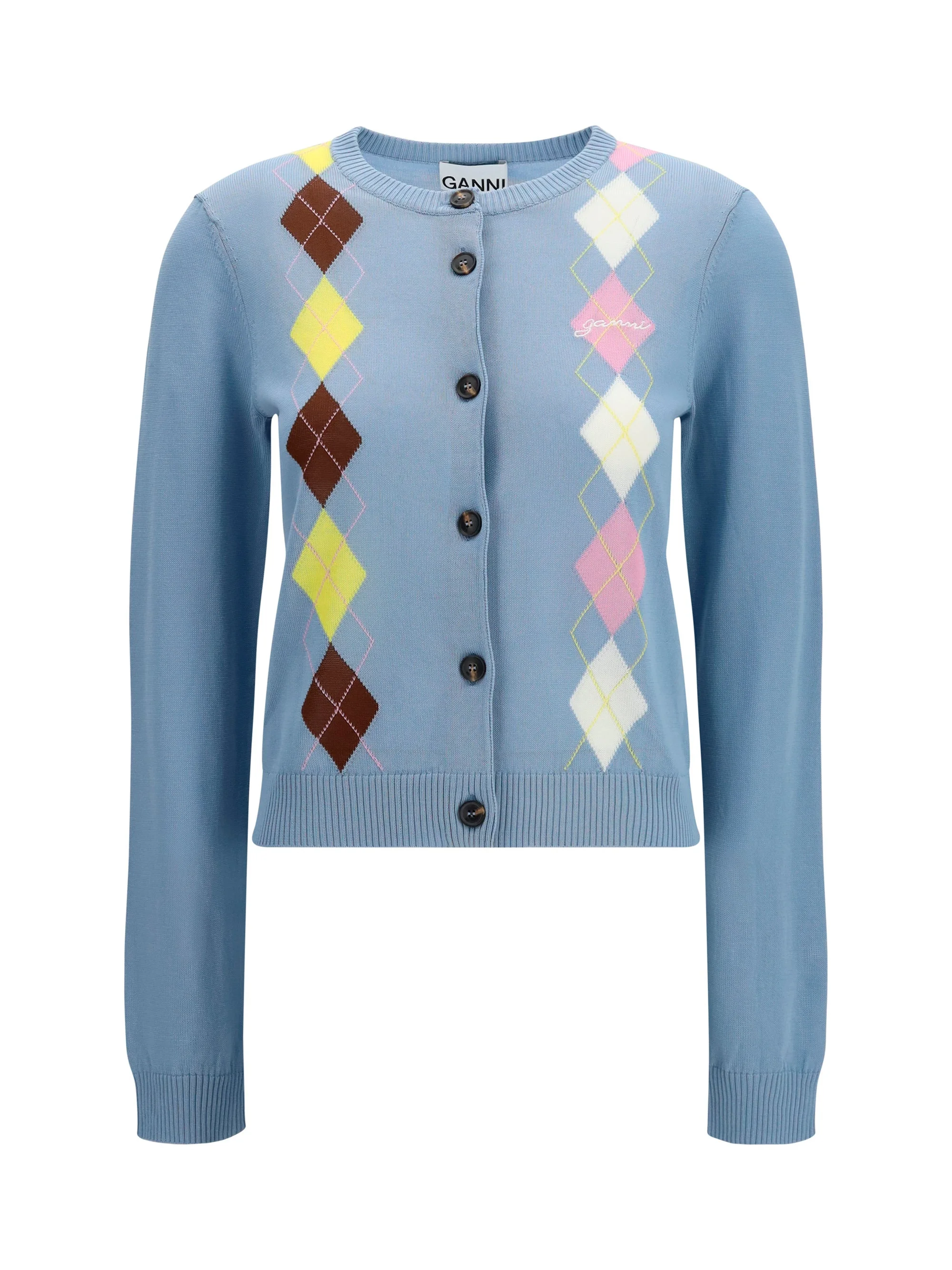 Ganni Diamond-pattern Cardigan Soft Chambray - 1