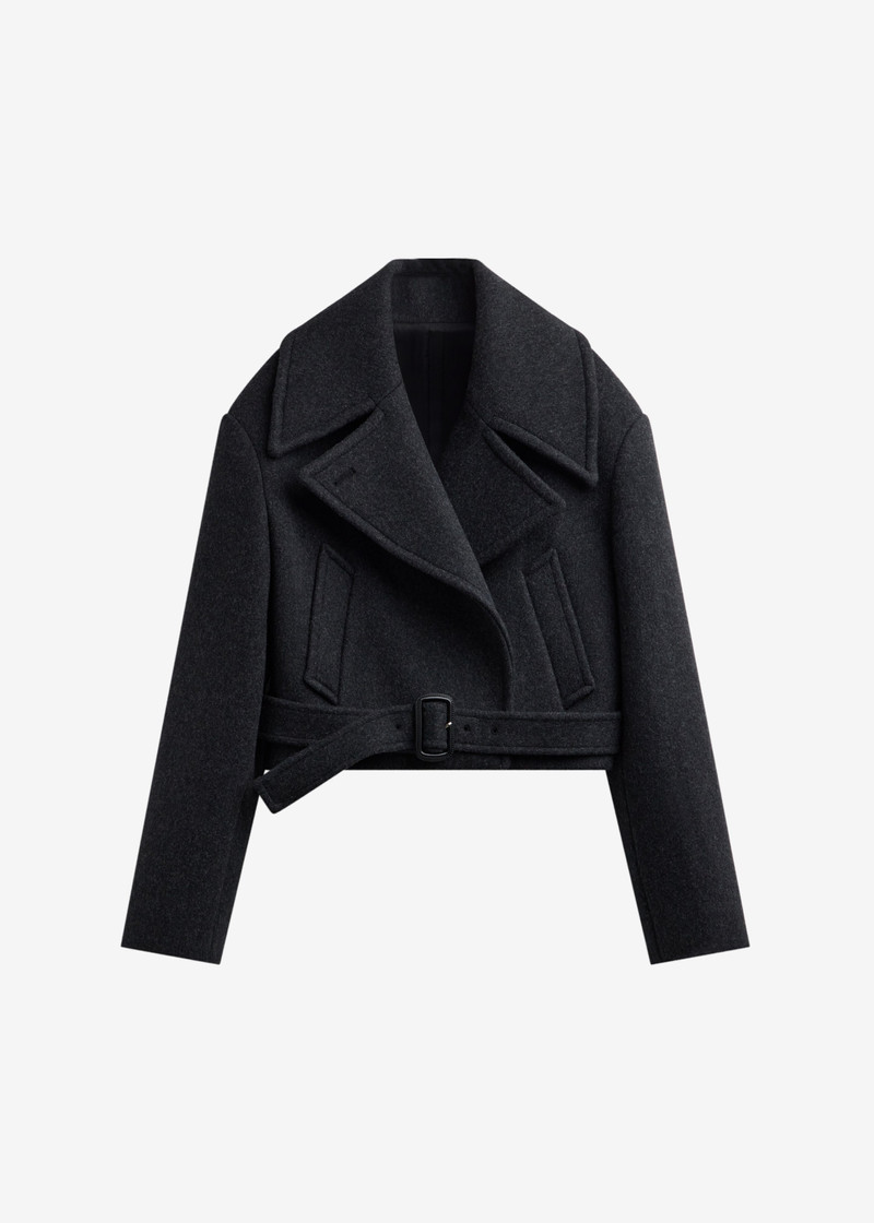 Aumale Cropped Wool Peacoat - Charcoal 1