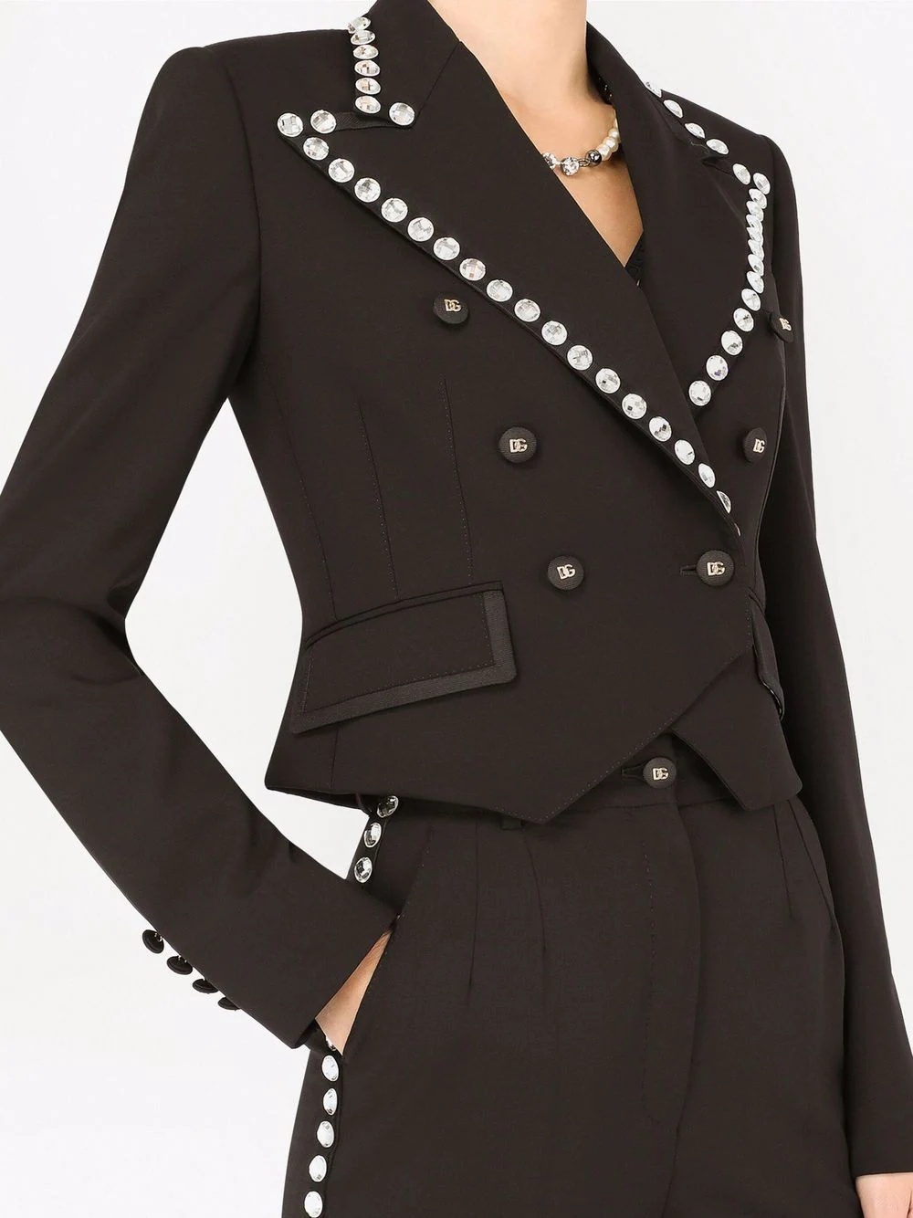 studded lapels cropped blazer - 5