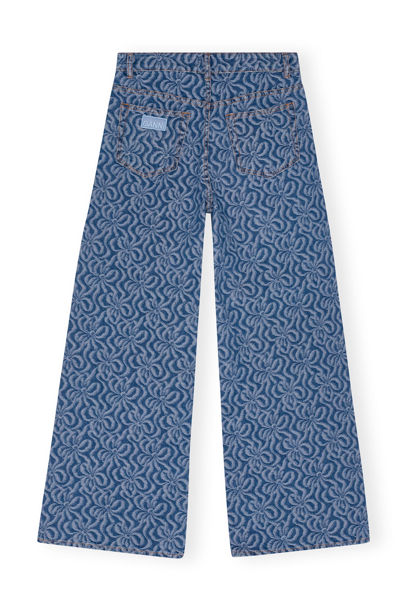 BLUE JACQUARD DENIM WIDE PANTS - 5