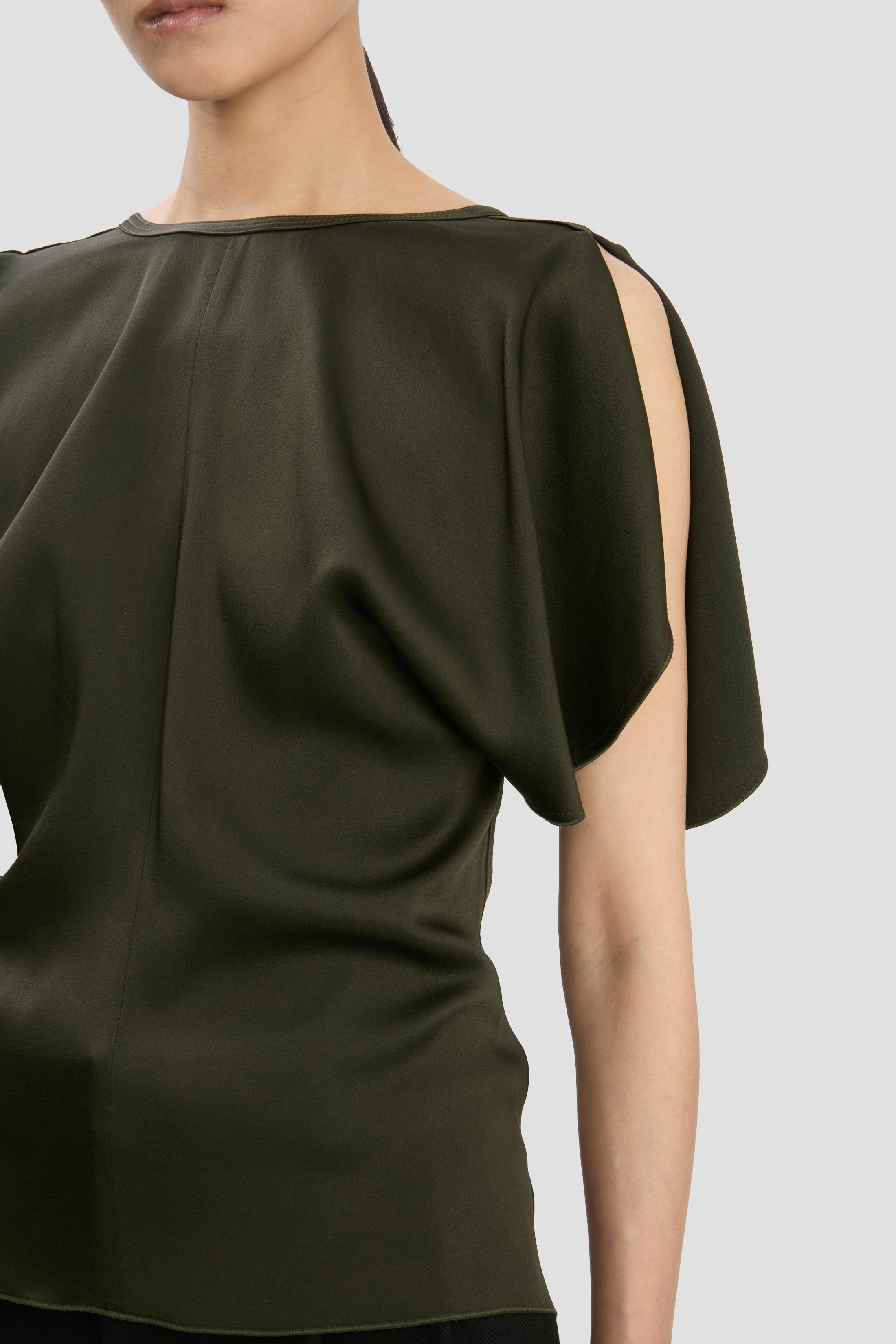 Draped Sleeve Top In Dark Olive - 3