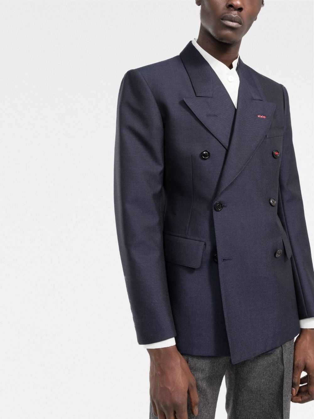 double-breasted navy blazer - 3