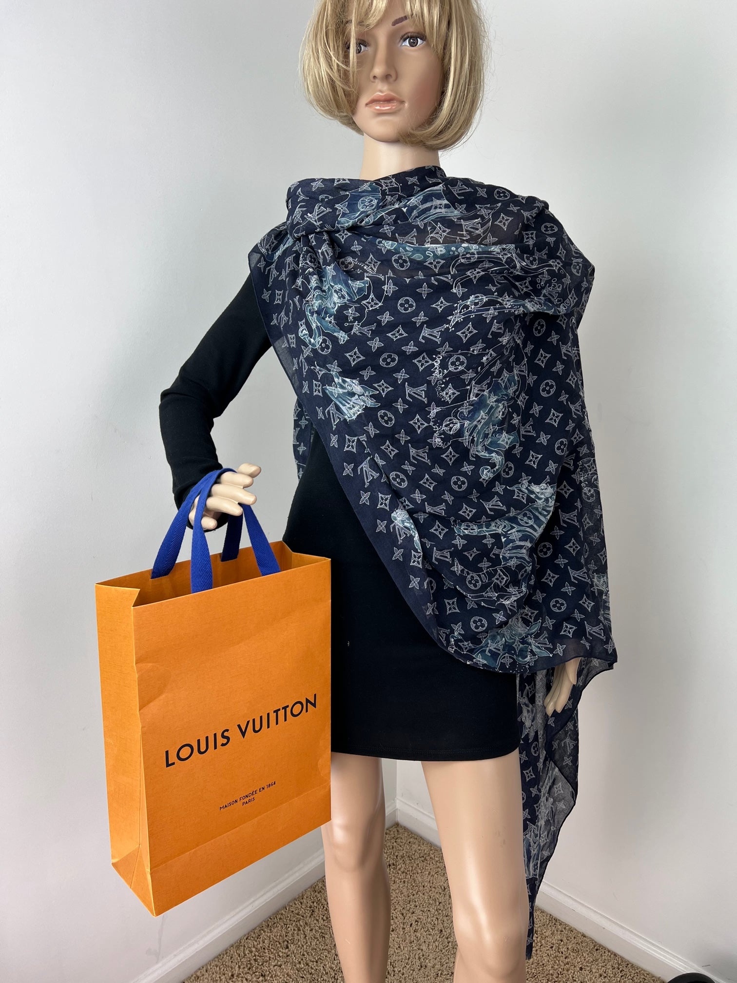 LOUIS VUITTON Cashmere Silk Chapman Brothers Stole Blue Wrap Scarf - 5