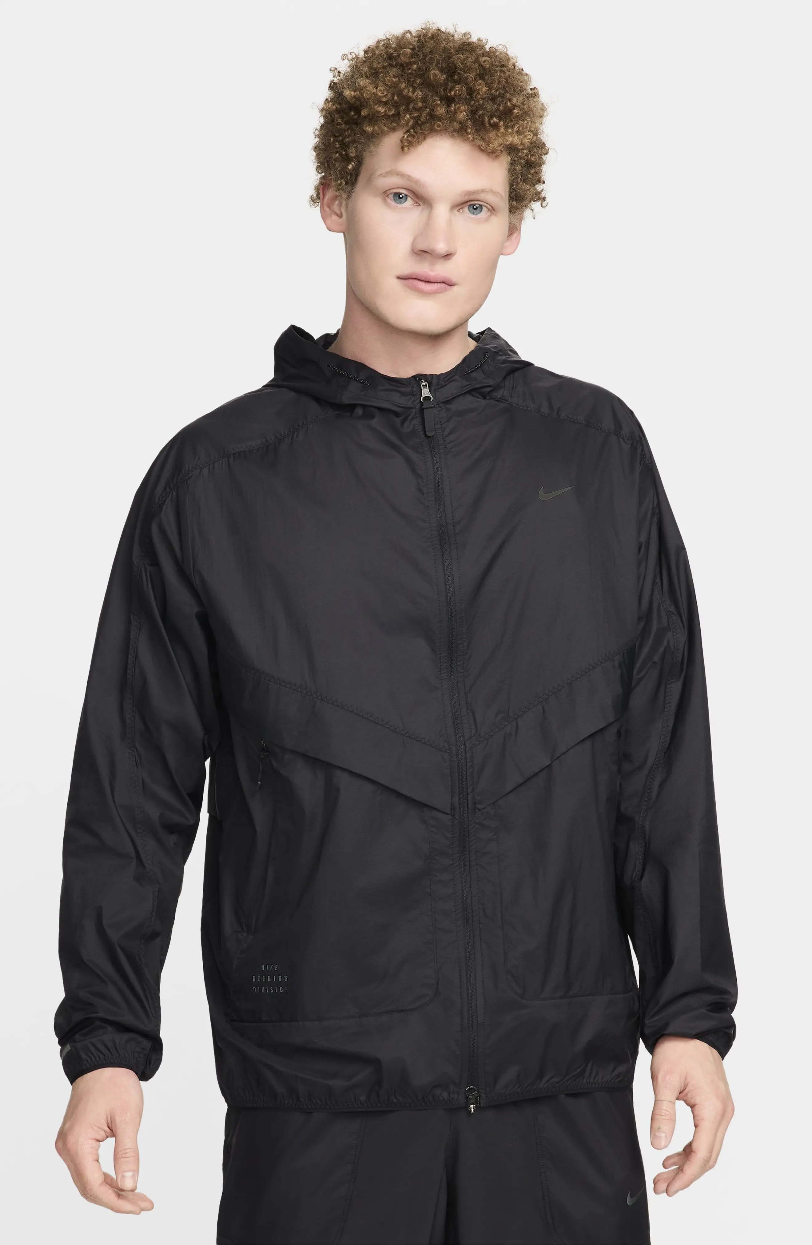 Running Division Hooded Nylon Running Jacket in Black/Black - 8