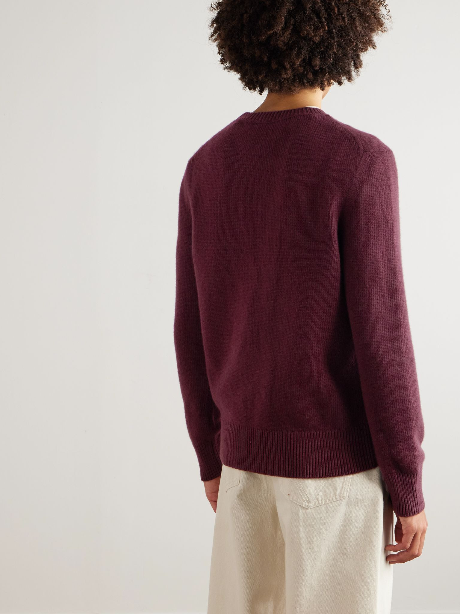 Logo-Jacquard Wool and Cashmere-Blend Sweater Burgundy - 3