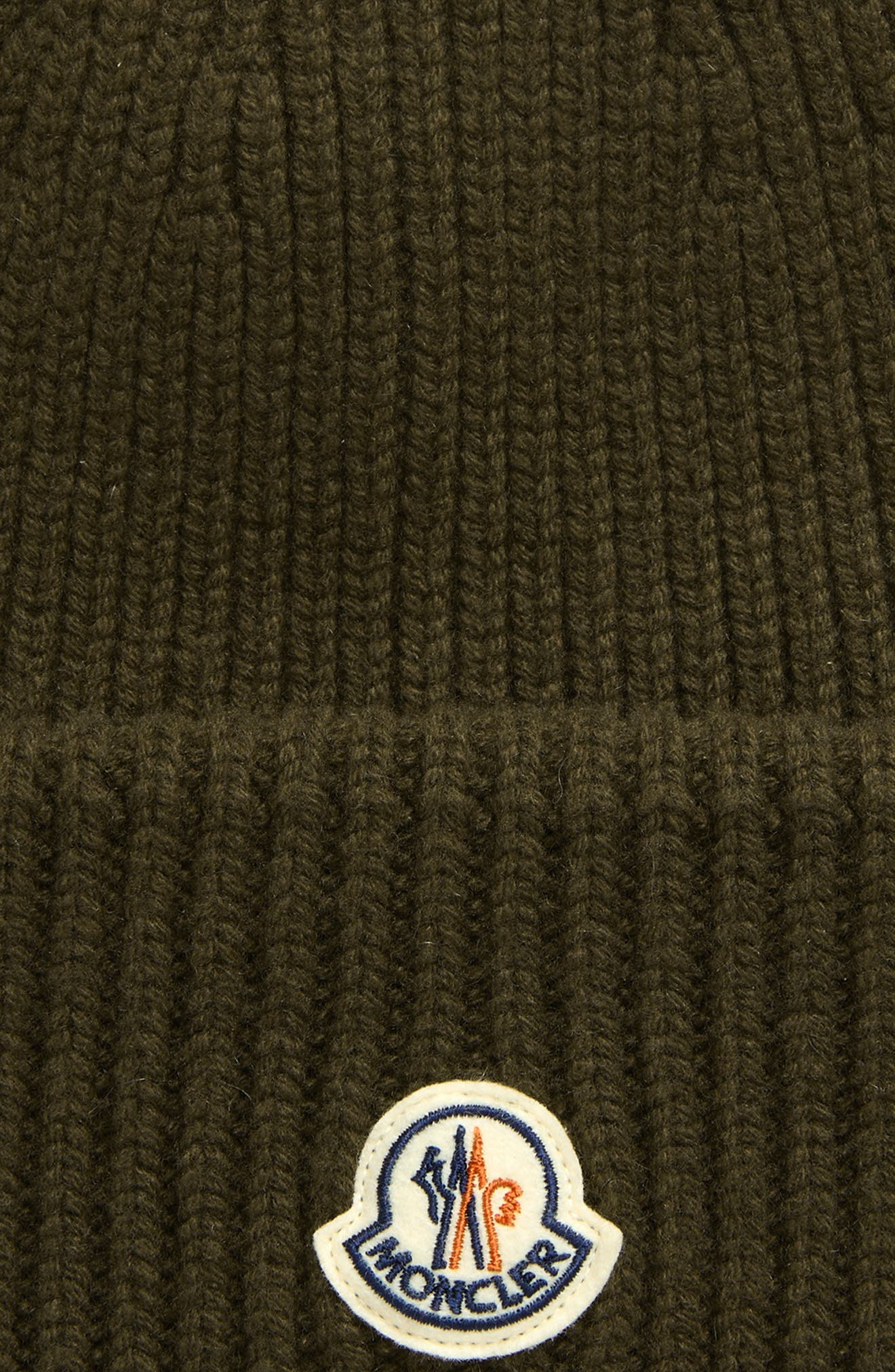 Moncler Logo Cuff Virgin Wool & Cashmere Blend Beanie in Olive Green at Nordstrom - 2