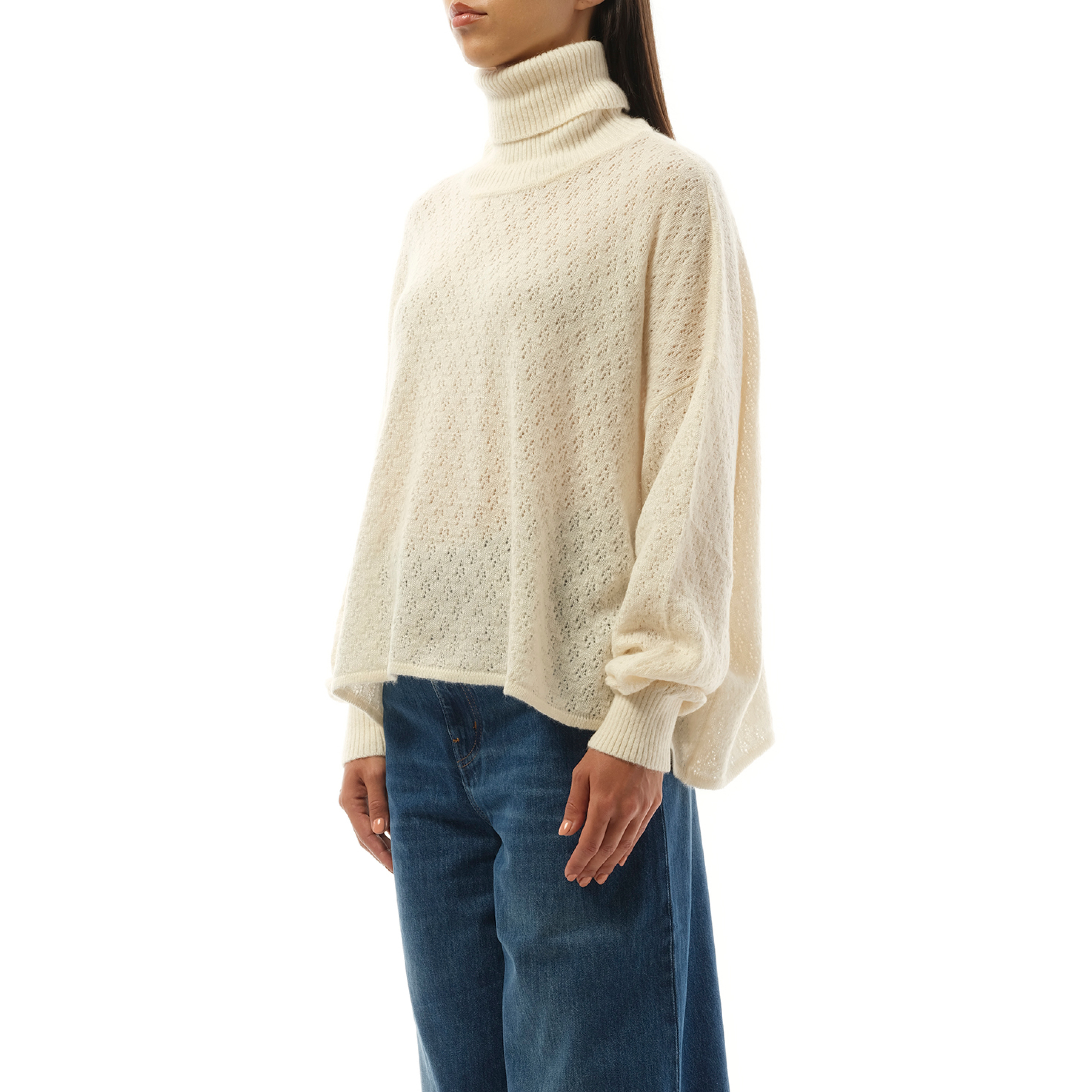 Fluffy Pointelle Sweater in Iconic Milk - 5