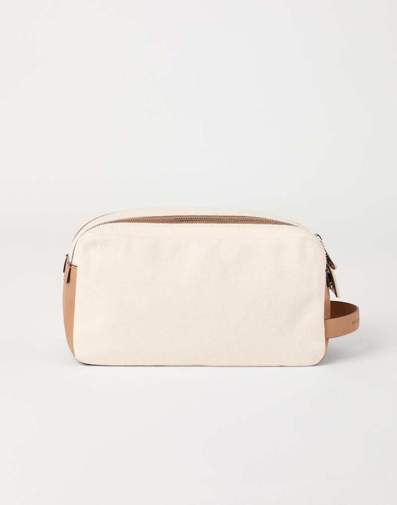 Brunello Cucinelli Canvas and matte calfskin beauty case with double zipper outlook