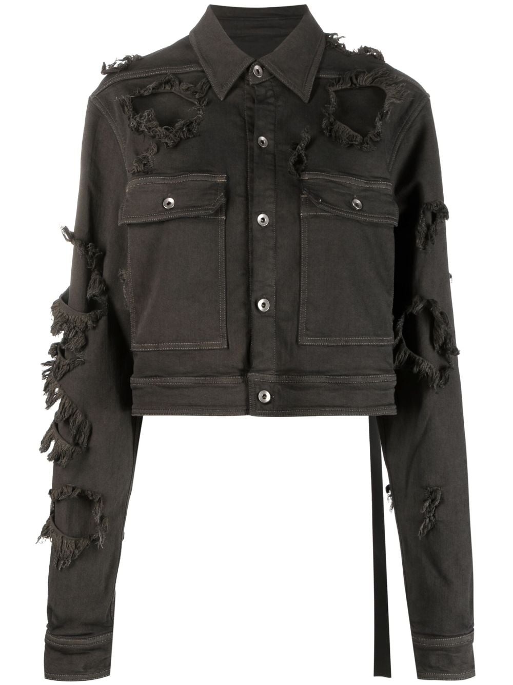 distressed-effect cropped denim jacket - 1