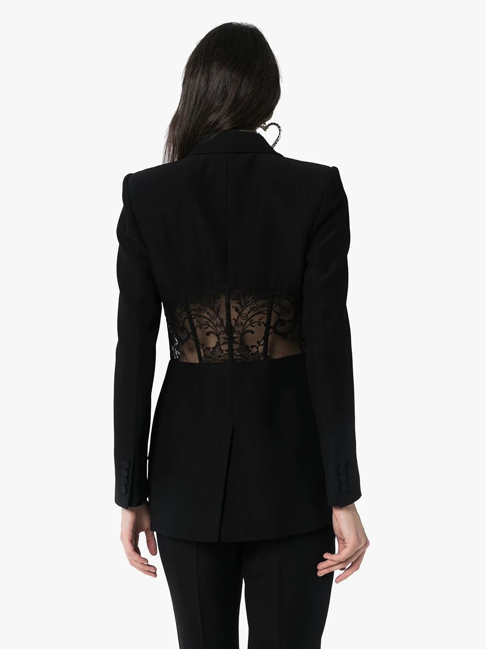 lace insert single-breasted blazer - 4