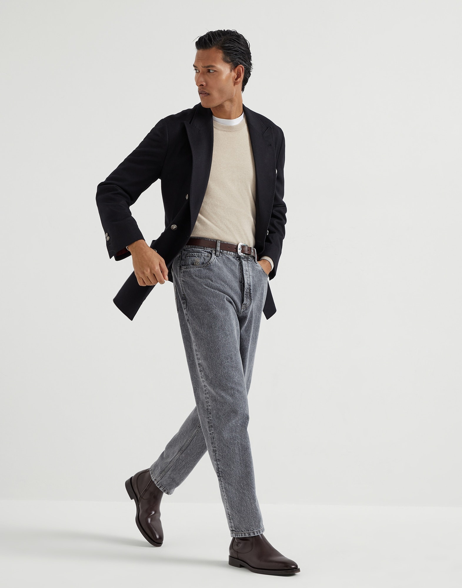 Grey denim iconic fit five-pocket trousers - 4