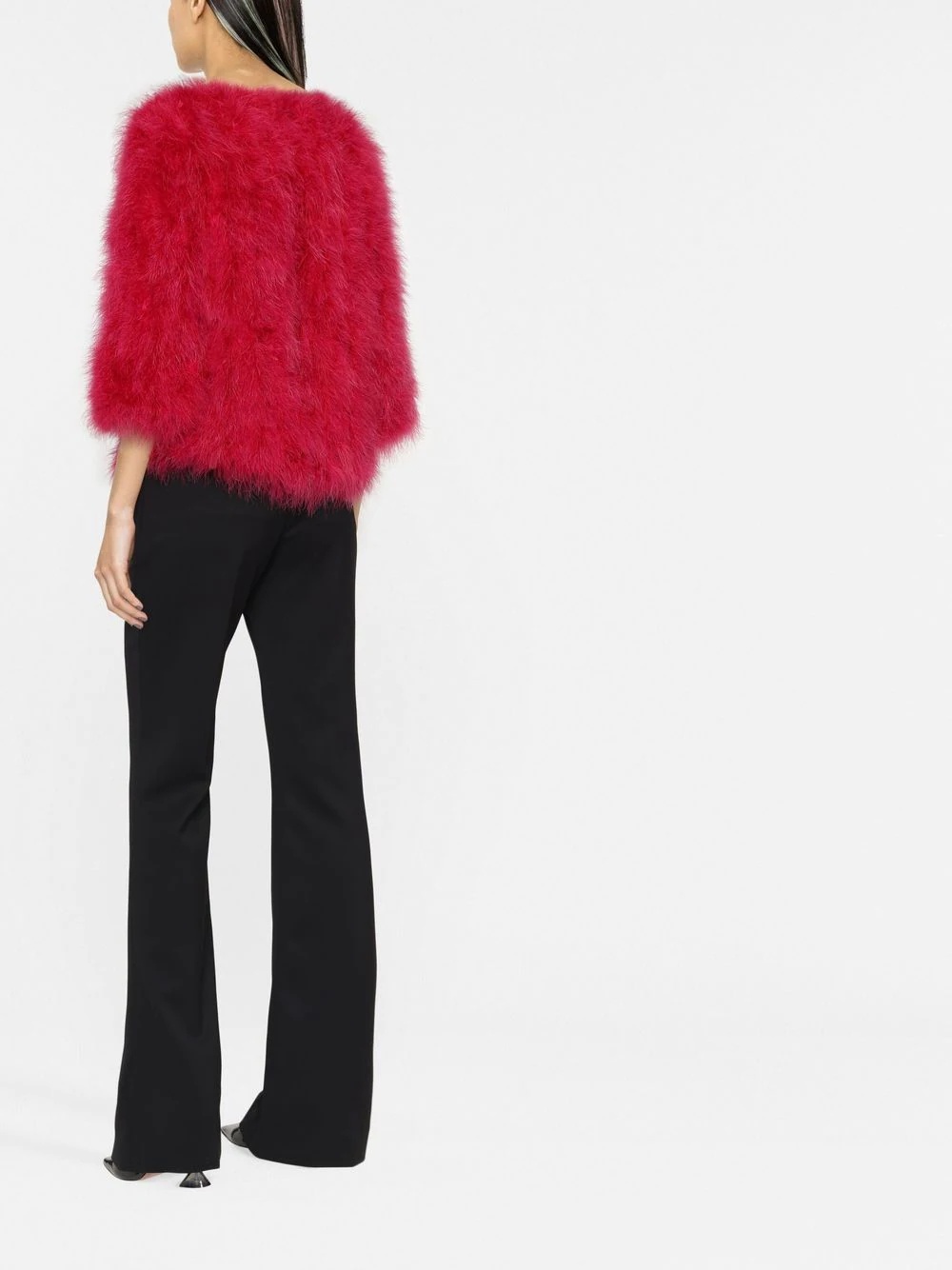 single-breasted feather jacket - 4