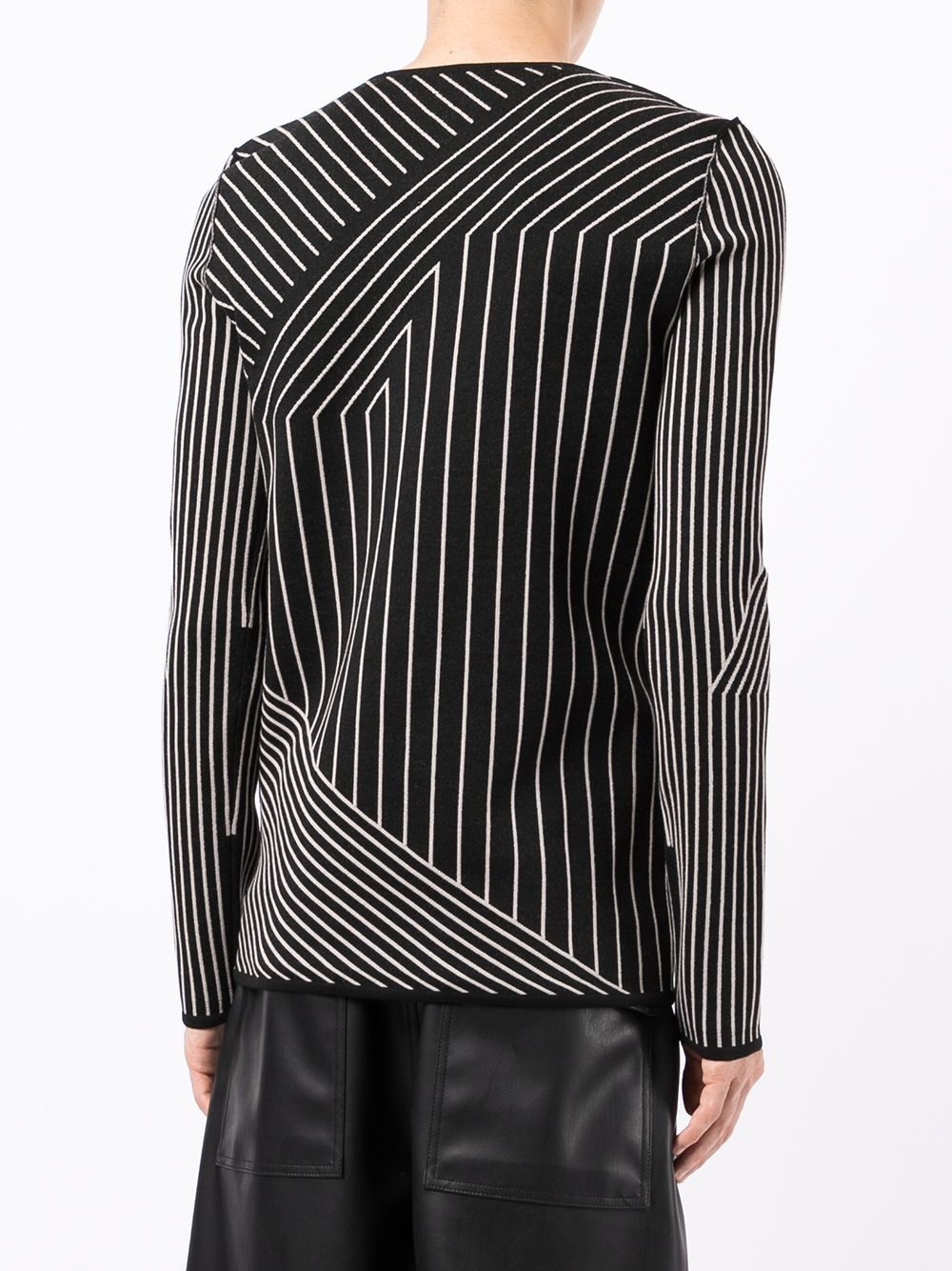 stripe-pattern V-neck sweater - 4