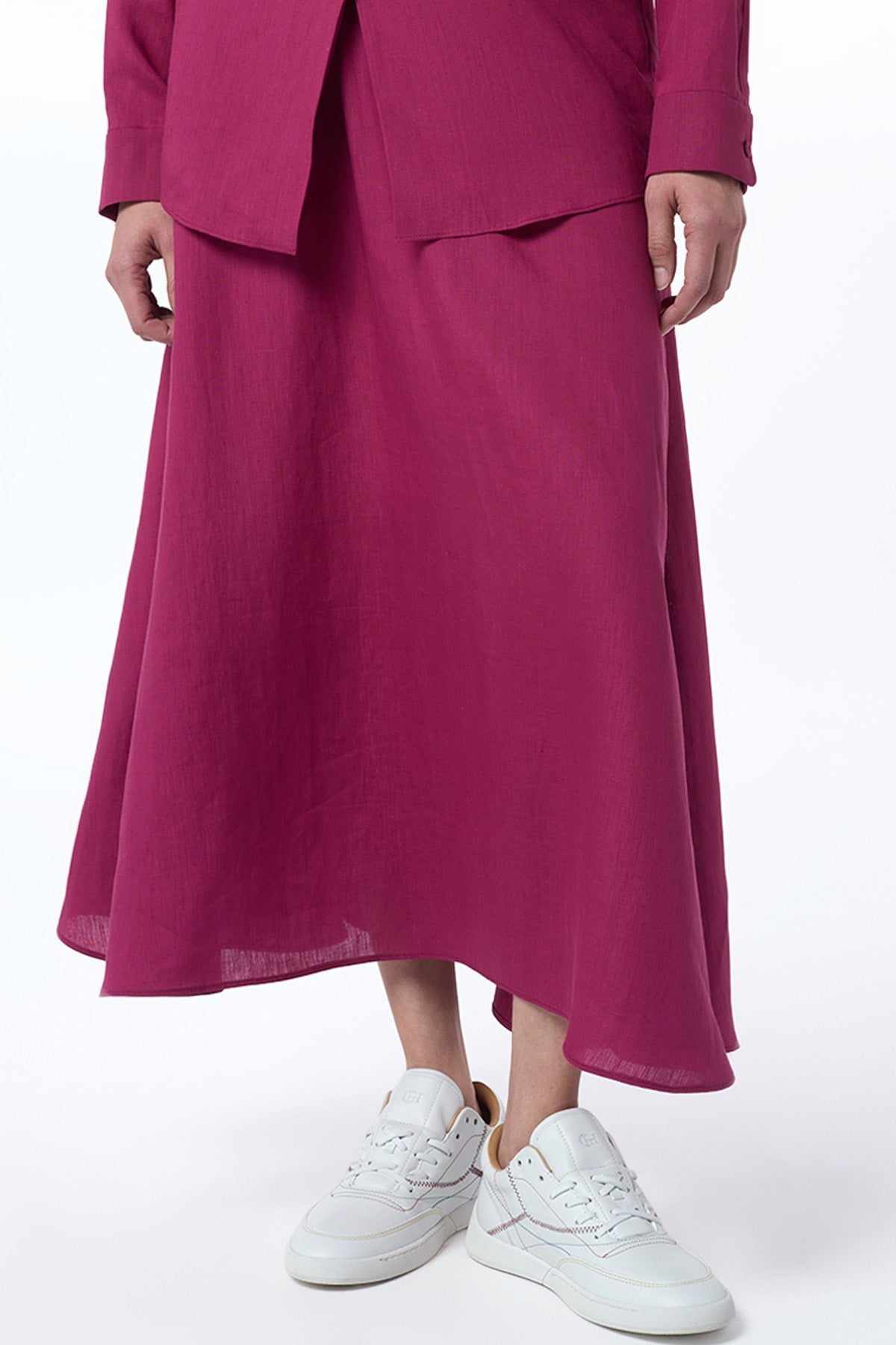 Penelope Midi Skirt in Raspberry Aloe Linen - 2