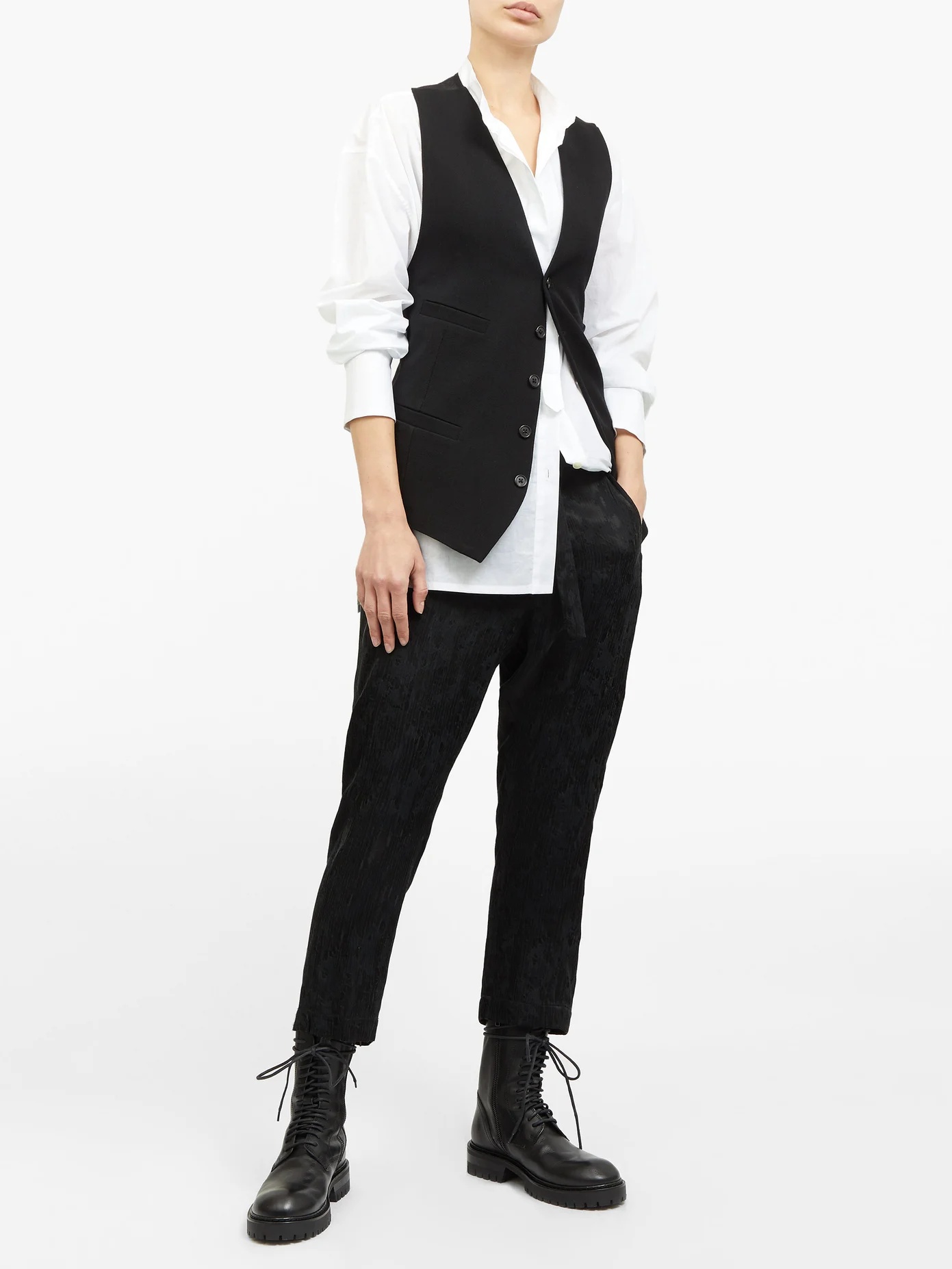 Sheer panel virgin-wool twill waistcoat - 6