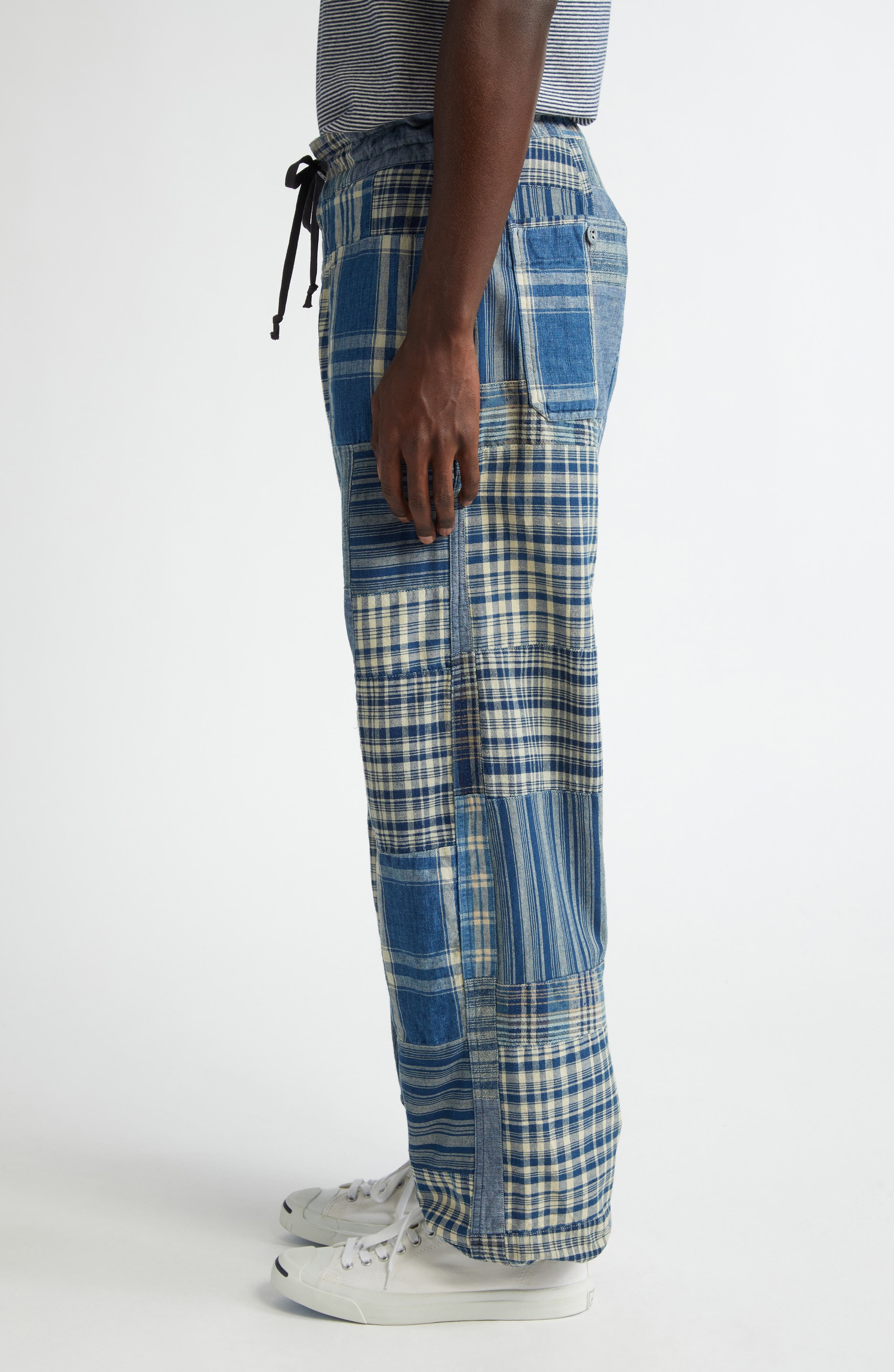 Double RL Indigo Patchwork Cotton & Linen Drawstring Pants in Indigo/Creme Multi at Nordstrom - 4