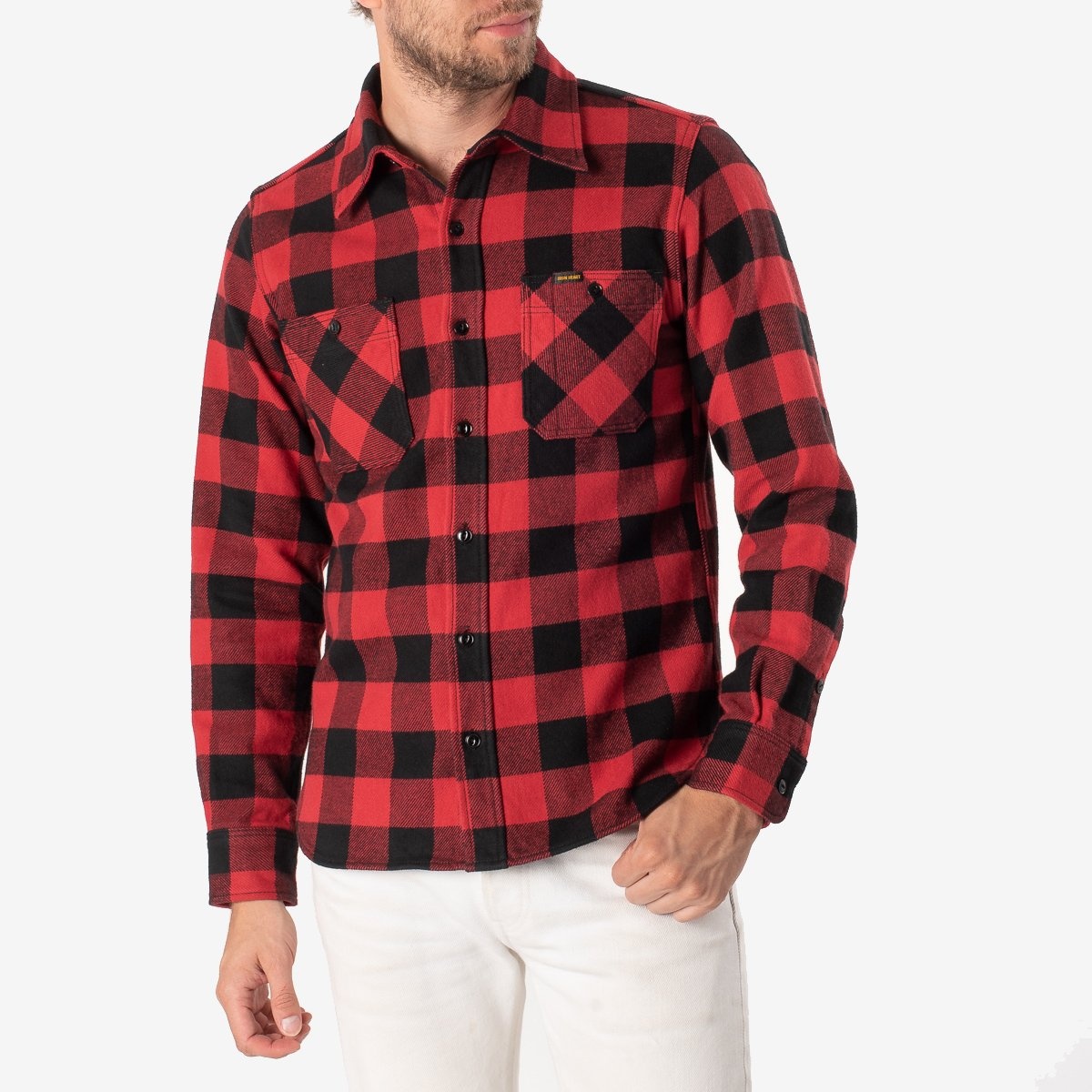 IHSH-244-RED Ultra Heavy Flannel Buffalo Check Work Shirt - Red/Black - 2