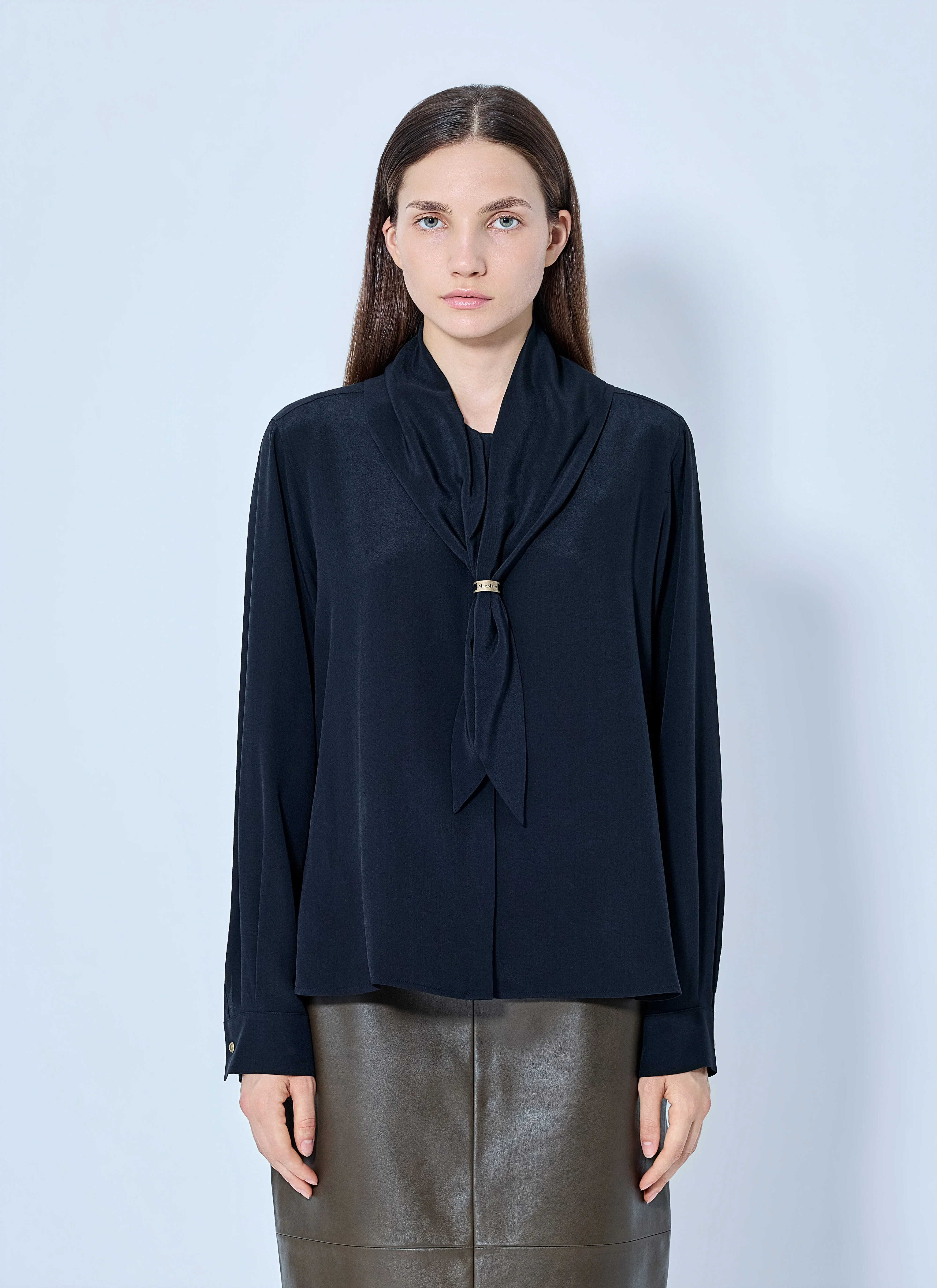 Silk Tie-Neck Blouse - 1