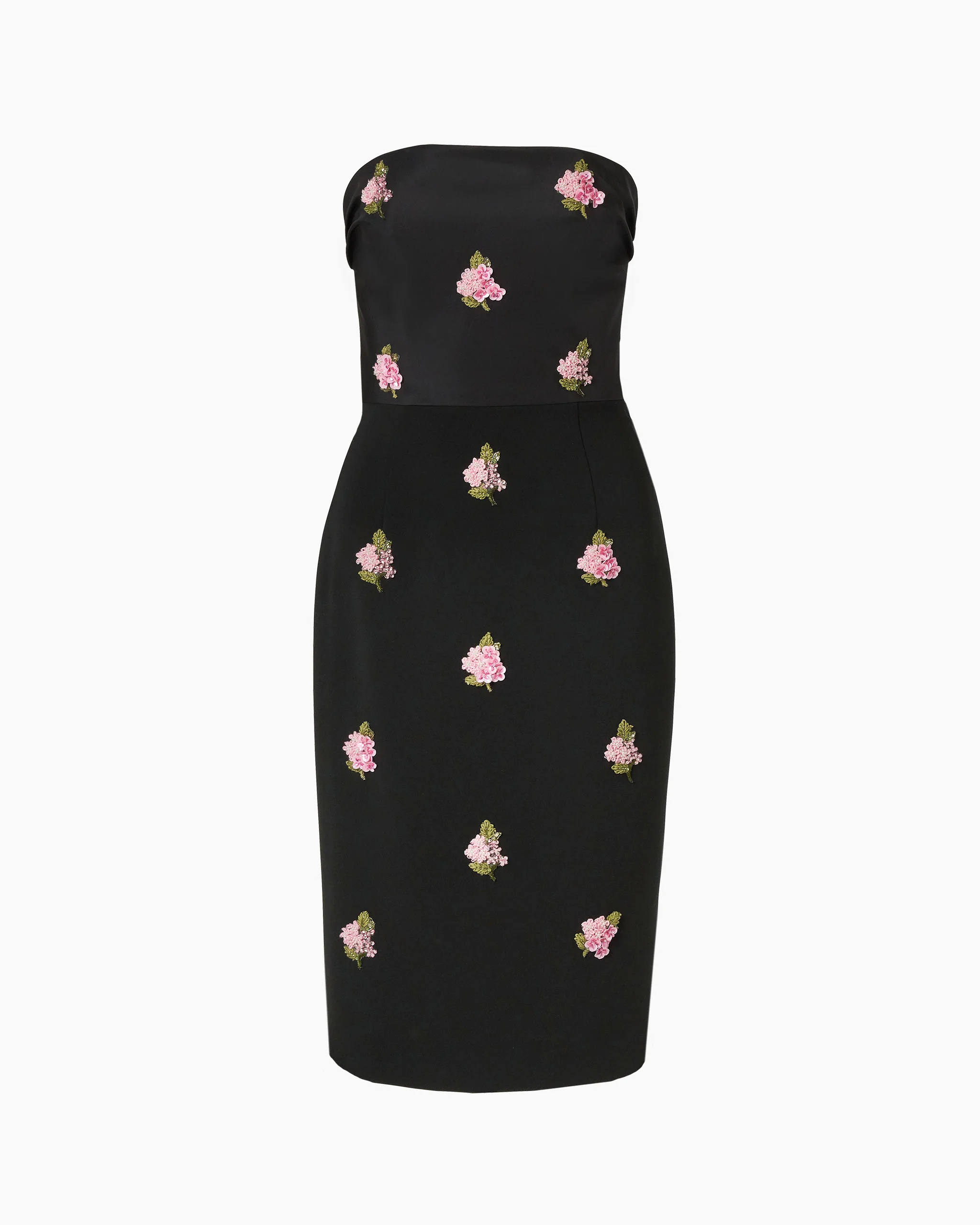 Floral-Embroidered Strapless Dress - 1