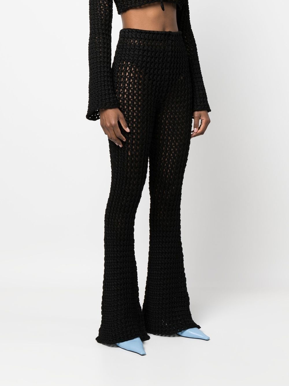 crochet-knit flared trousers - 3