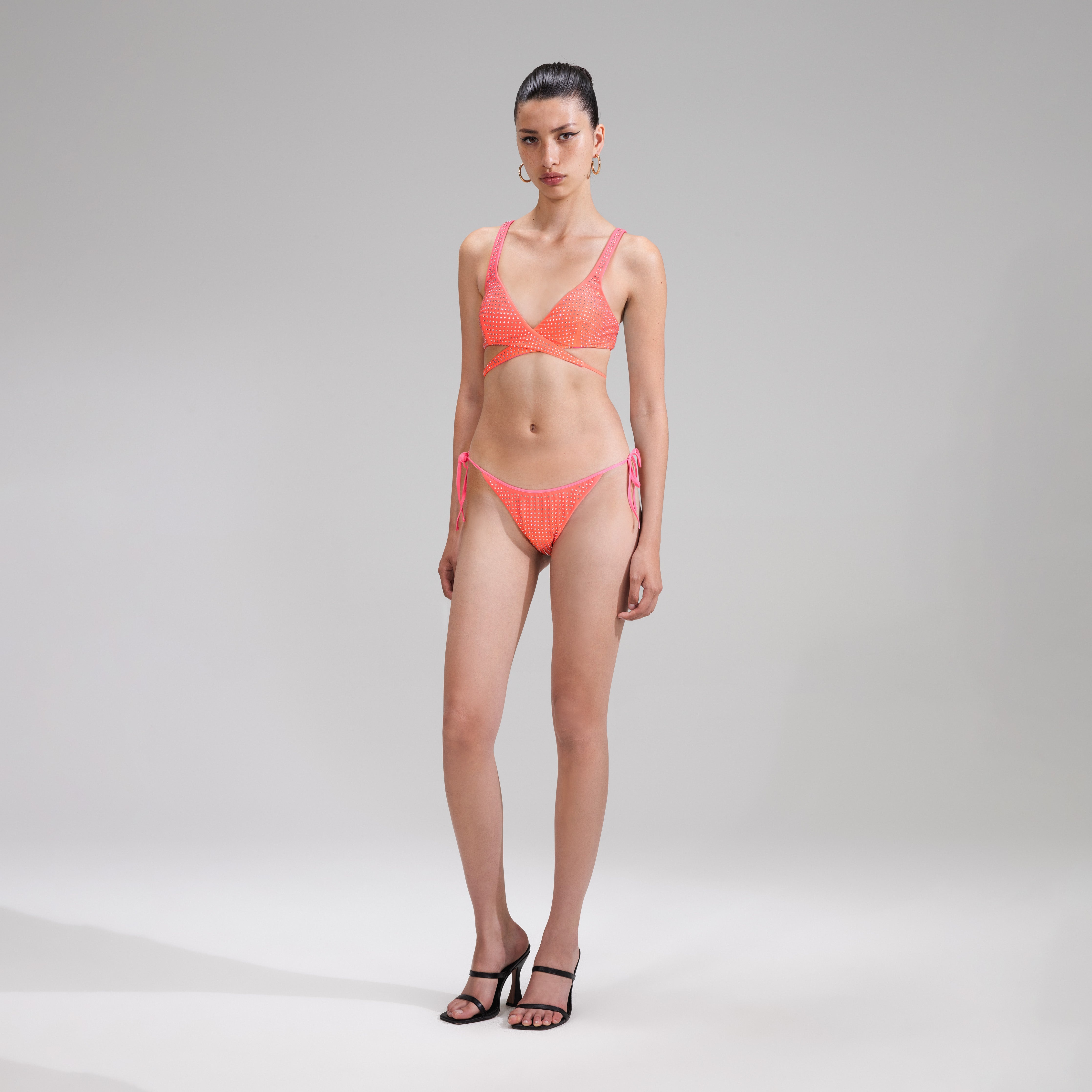 Orange Rhinestone Tie Side Bikini Brief - 2