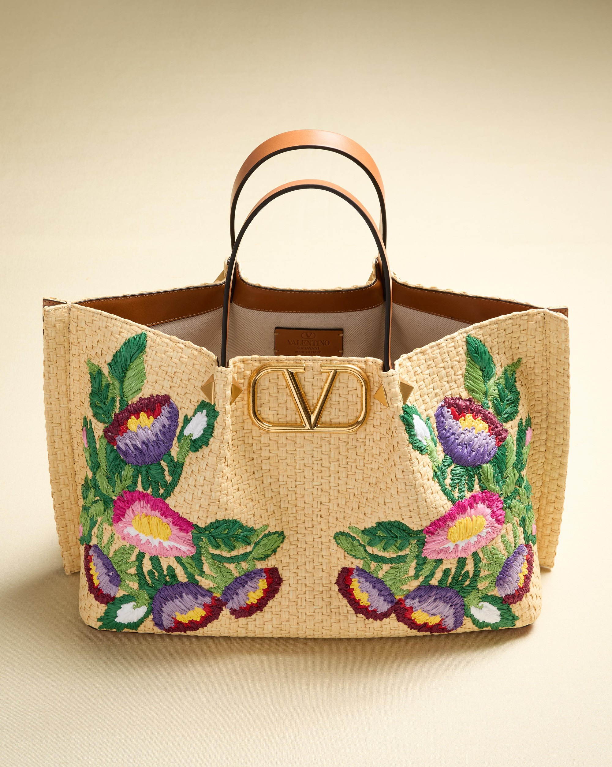 MEDIUM SHOPPING BAG IN SYNTHETIC RAFFIA WITH FLORAL EMBROIDERY - 7