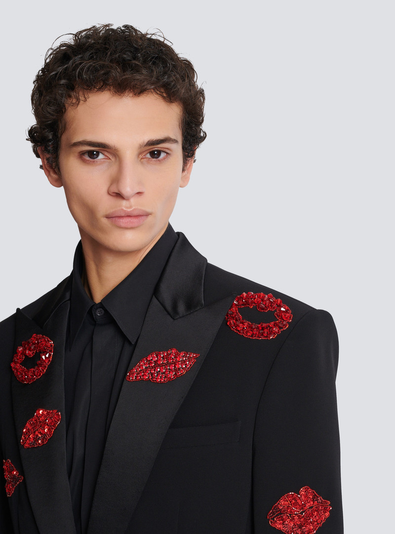 Crepe 1-button jacket with Kiss embroidery 7