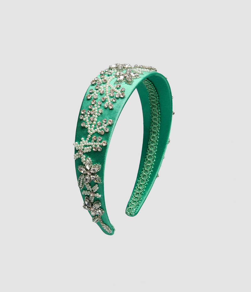 EMBELLISHED TEXTURED SATIN HEADBAND 1