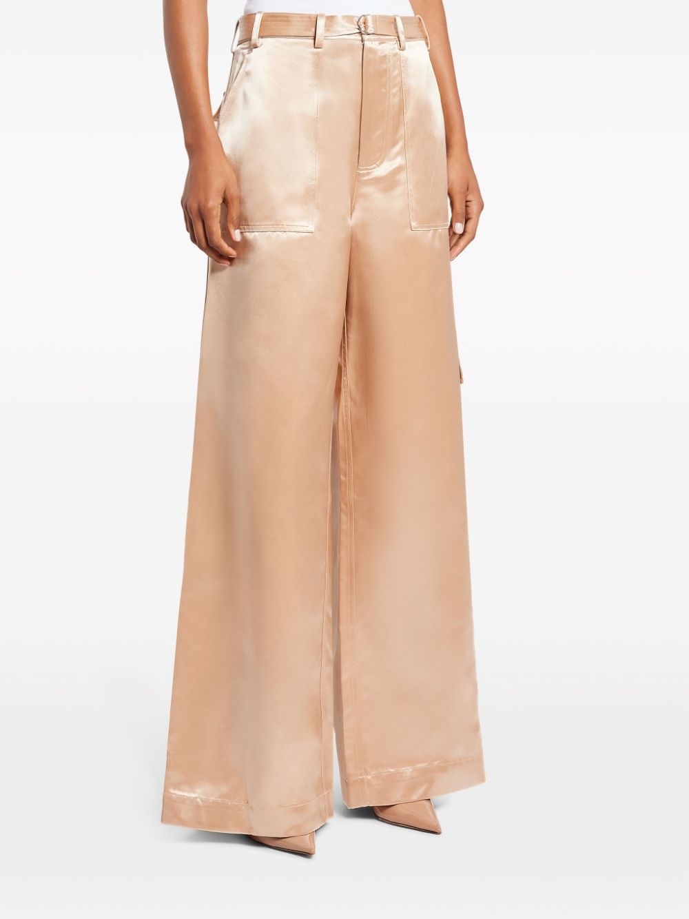 belted satin-finish palazzo pants - 3