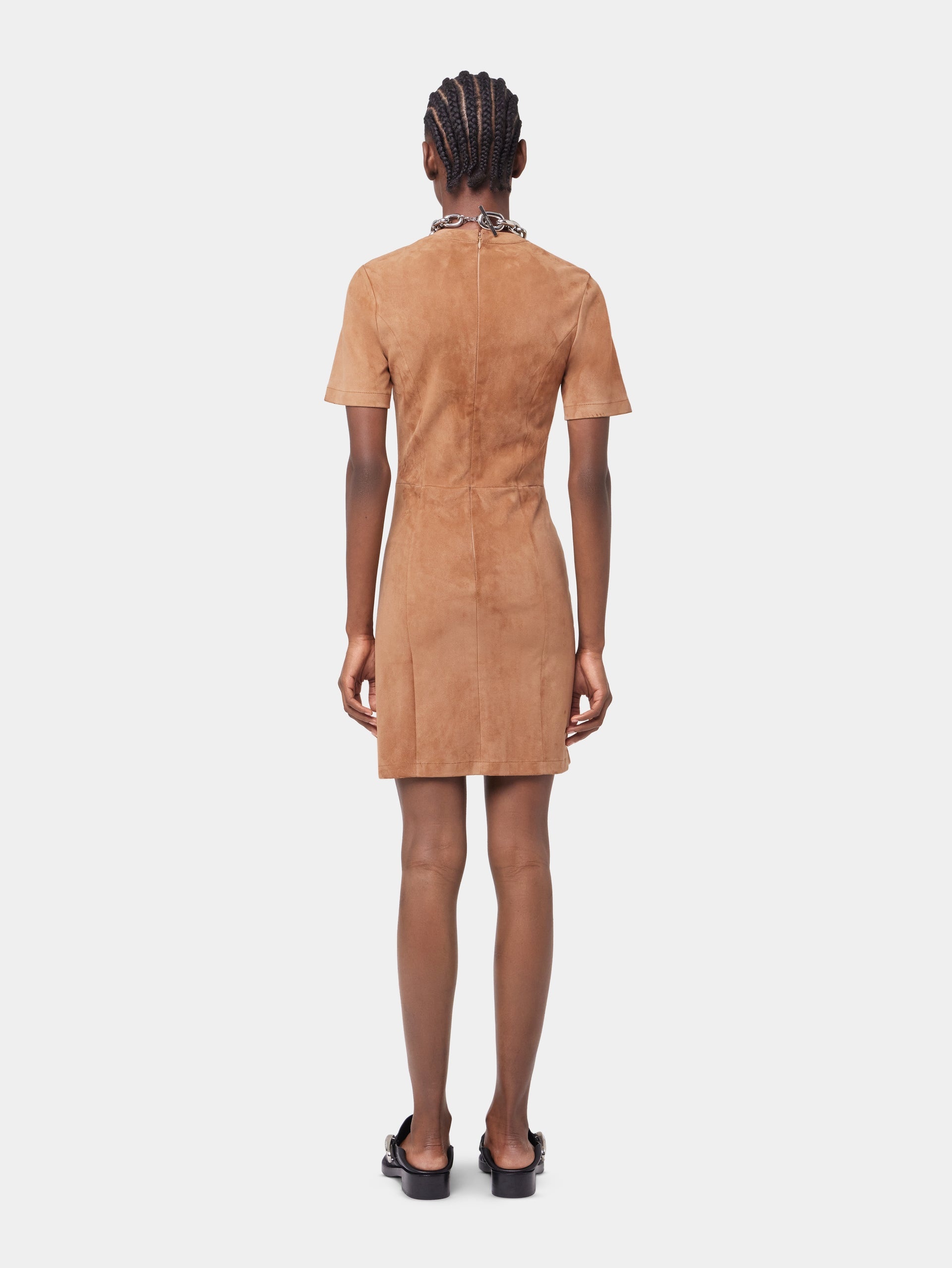 CARAMEL SHORT CAMEL DRAPED DRESS IN LEATHER - 6