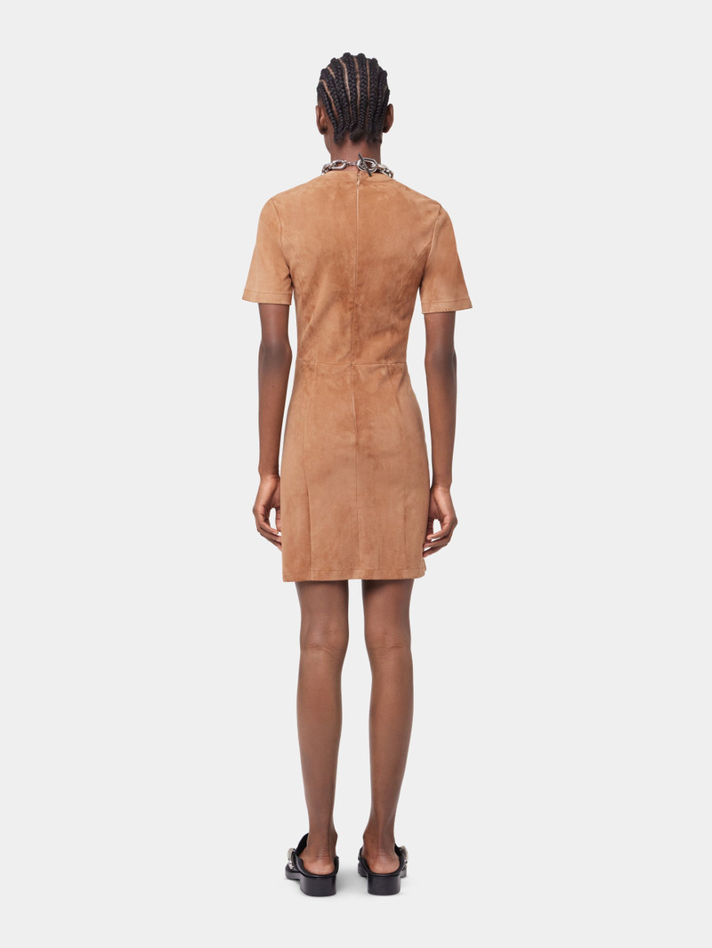CARAMEL SHORT CAMEL DRAPED DRESS IN LEATHER 6