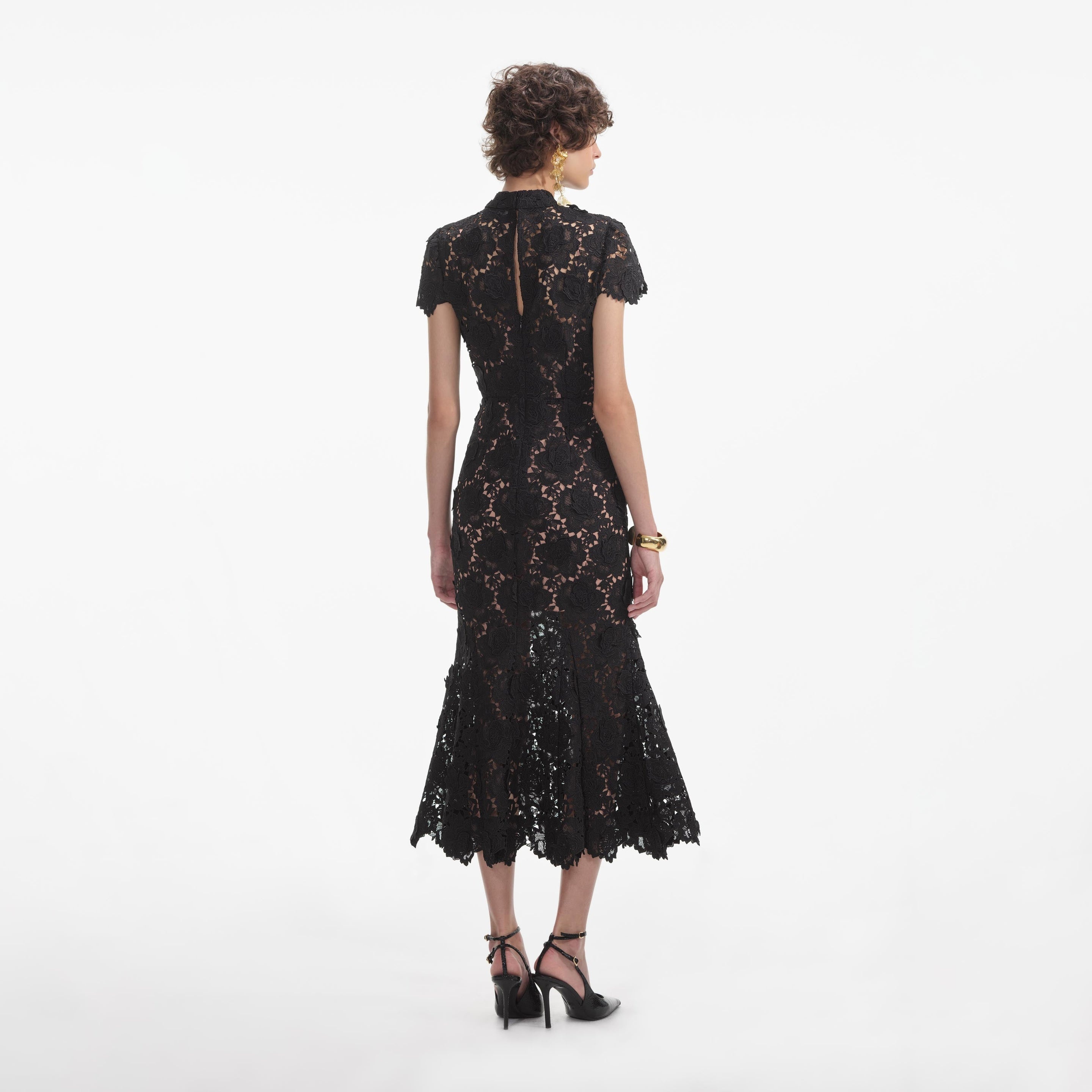 self-portrait Black Flower Lace Midi Dress | REVERSIBLE