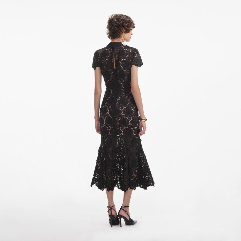 knee length dresses for ladies Self-Portrait Blush Red Floral Lace Ruffle Trim Midi Dress – The Closet New  York