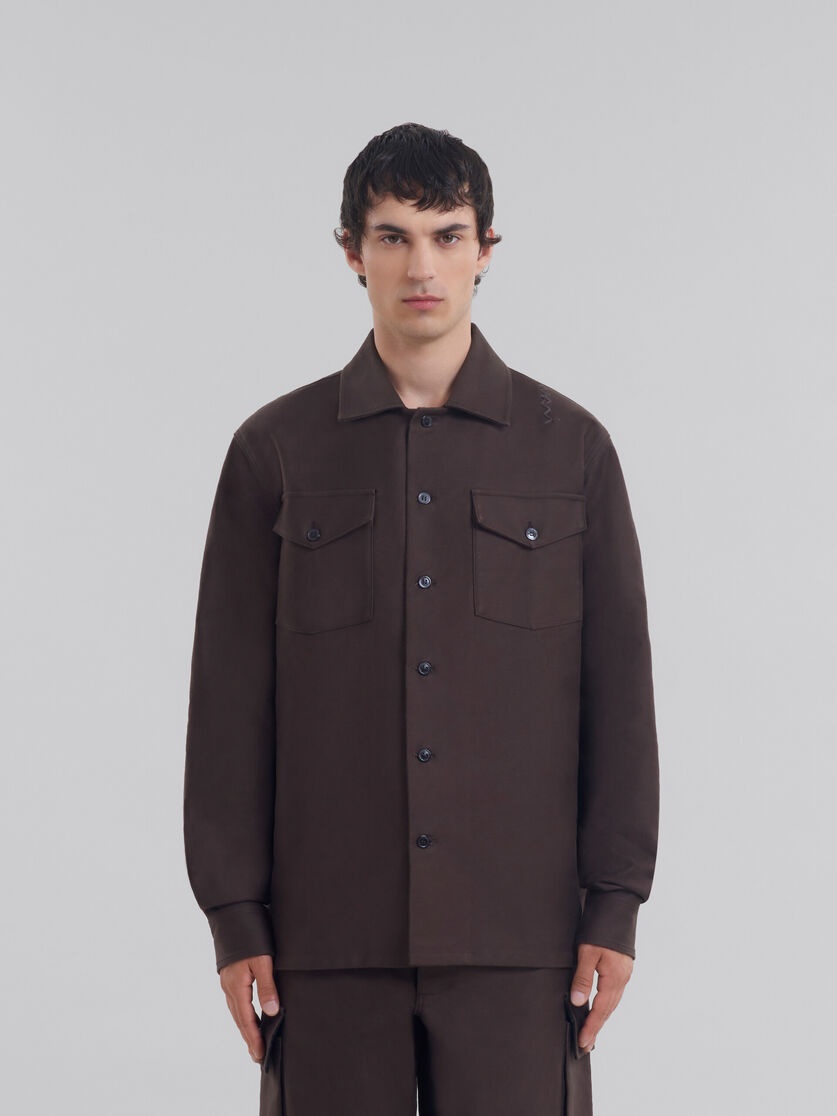 BROWN ORGANIC COTTON SATIN SHIRT - 2