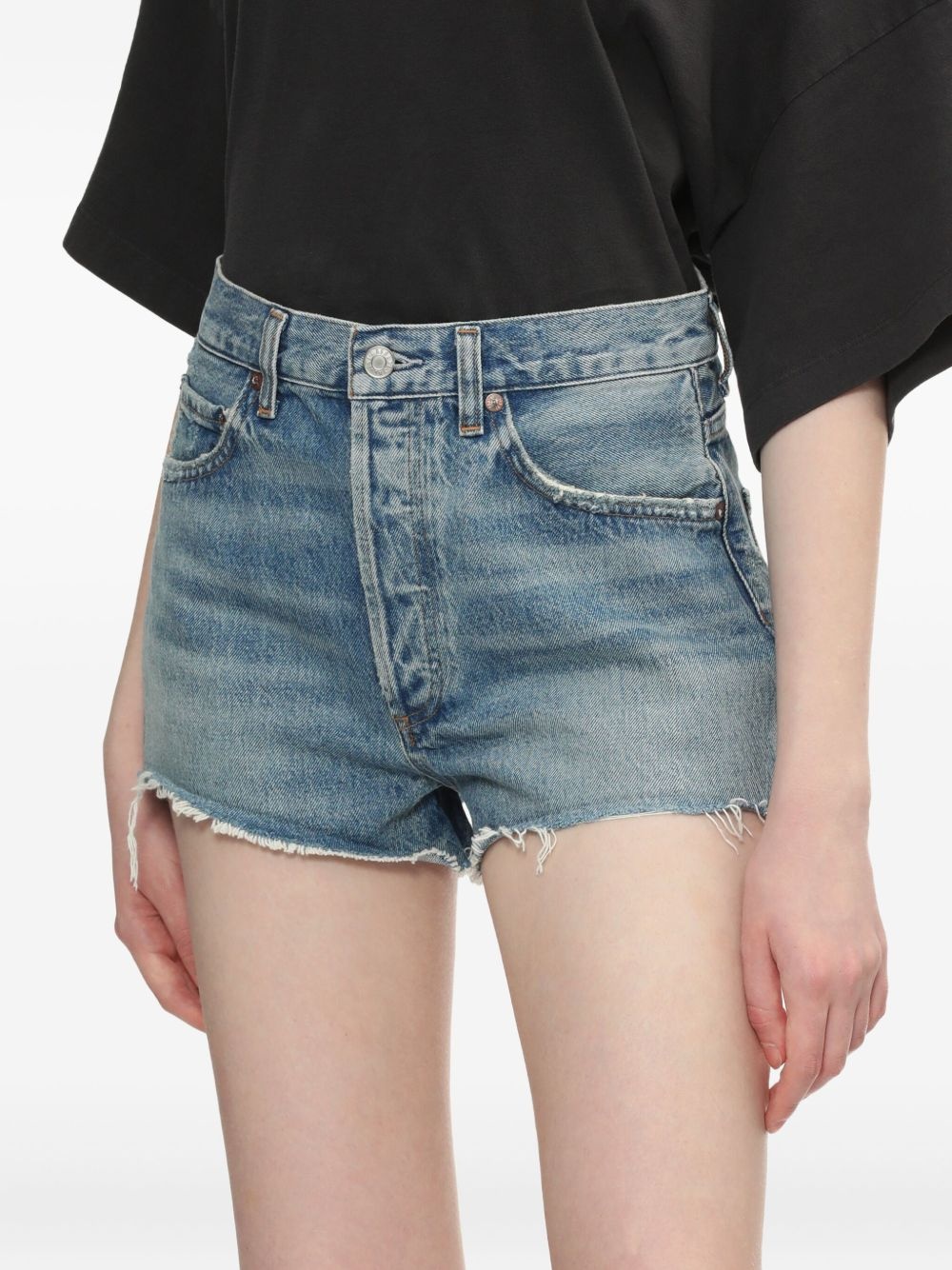 frayed denim shorts - 5