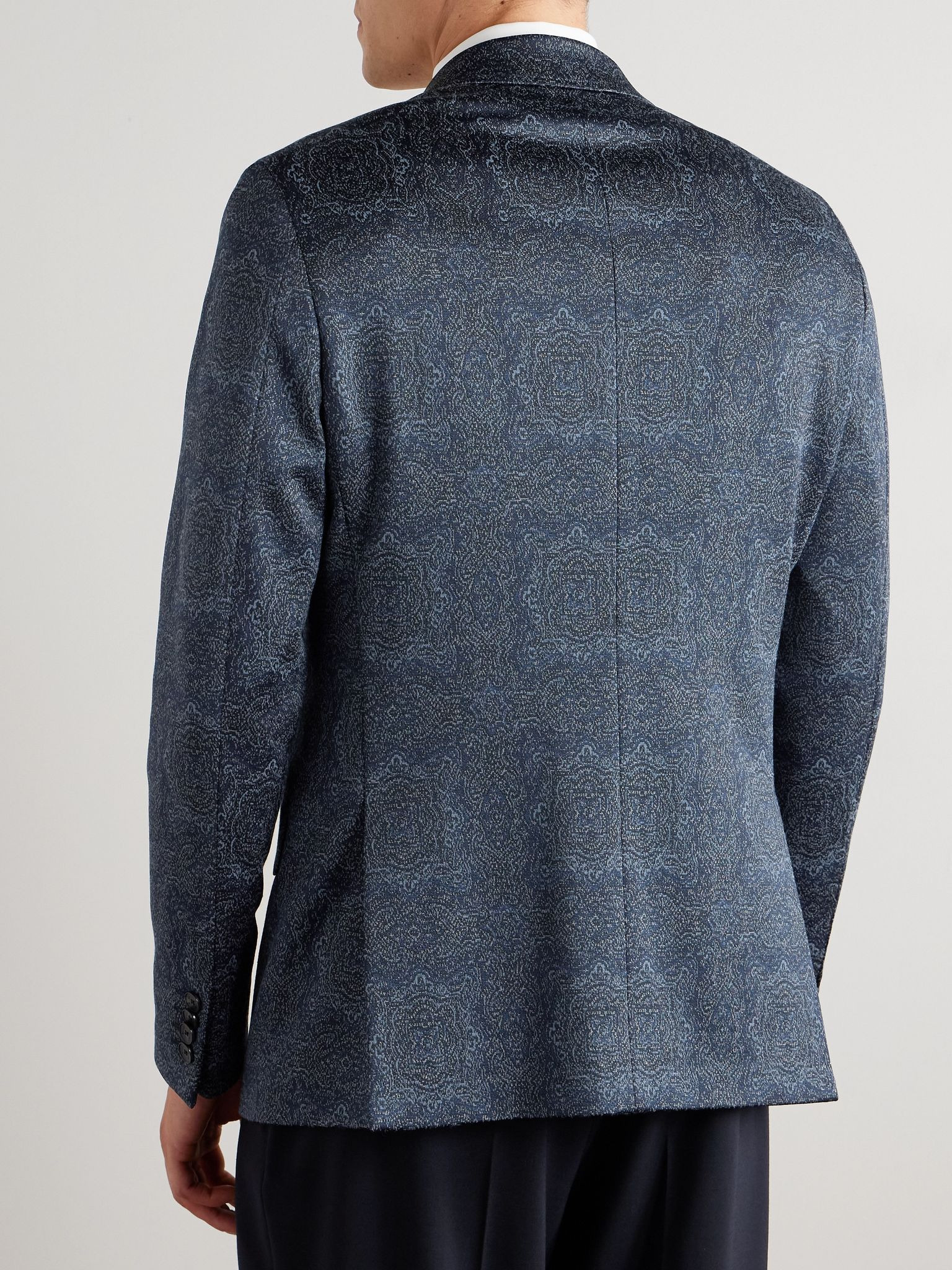 Roma Slim-Fit Jacquard Blazer Blue - 3