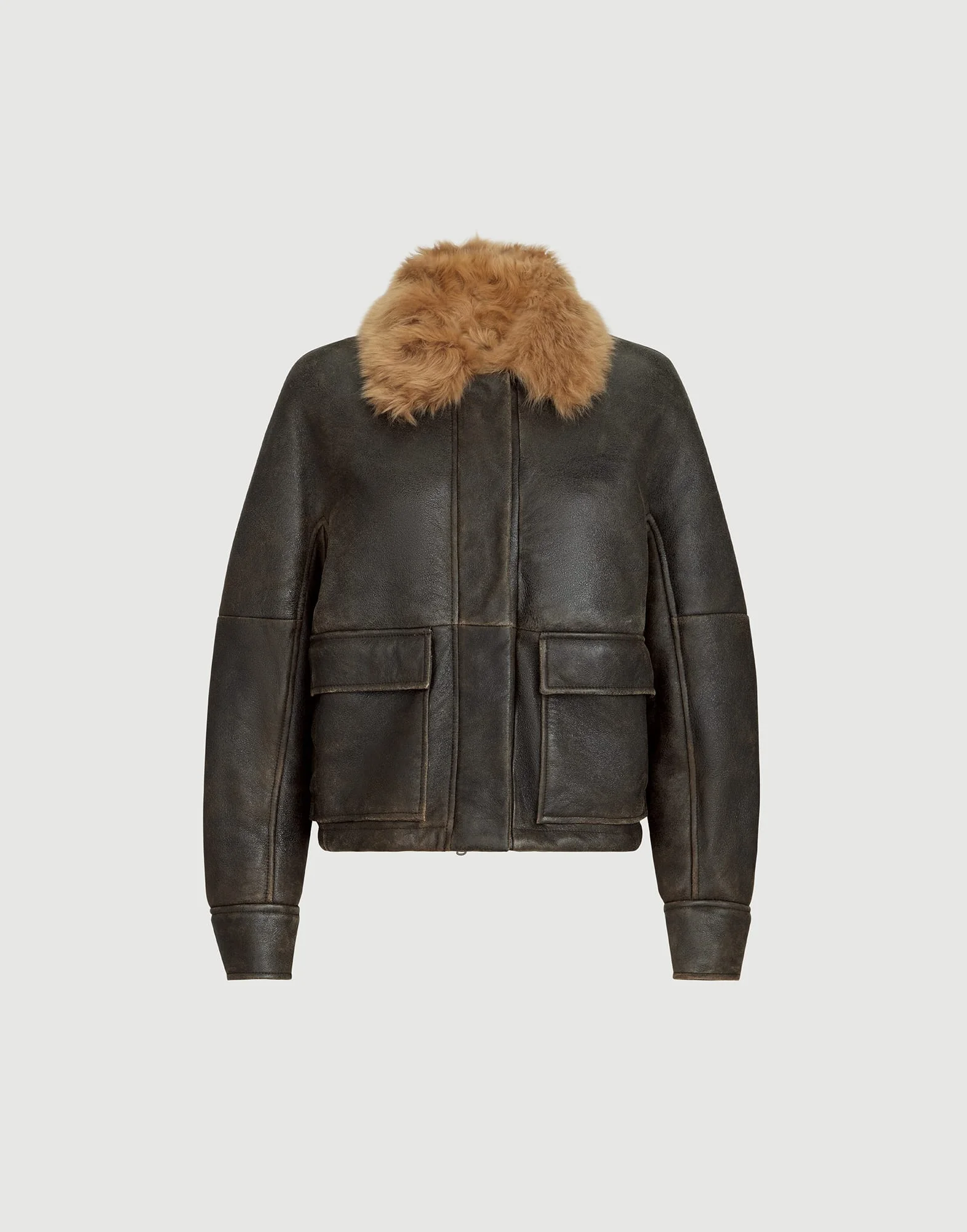 Vintage-effect shearling aviator jacket with monili - 1