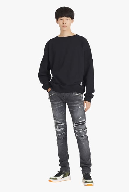 Slim cut ripped black faded cotton jeans - 2