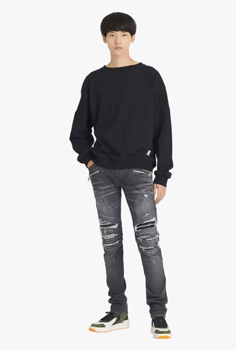 Balmain Slim cut ripped black faded cotton jeans outlook