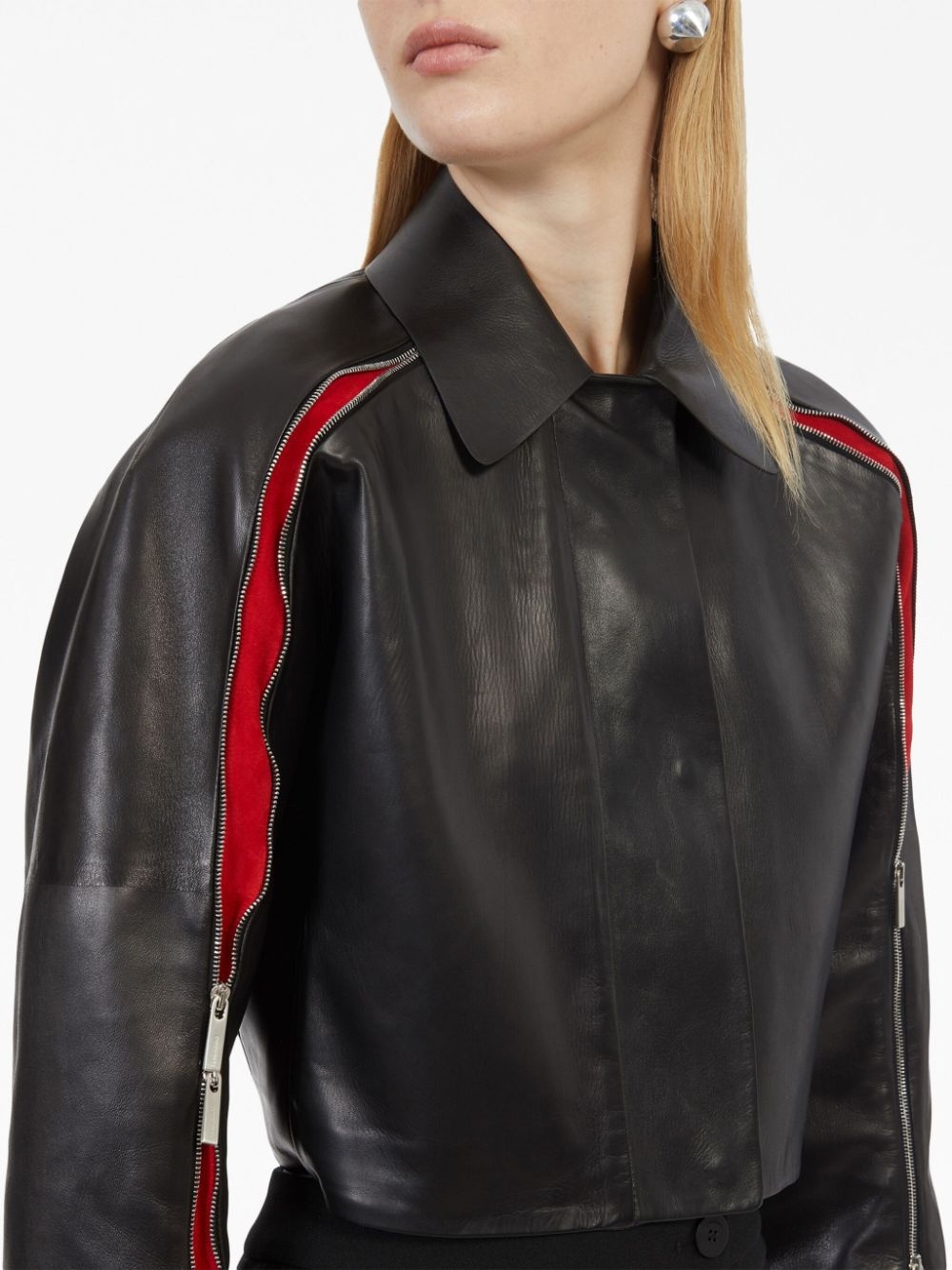 zip-detail leather cropped jacket - 5