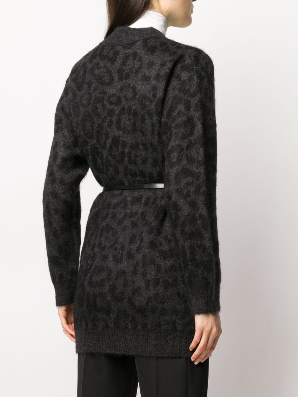 leopard pattern belted V-neck cardigan - 4