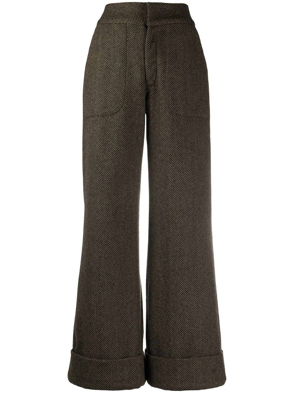 herringbone wide trousers - 1